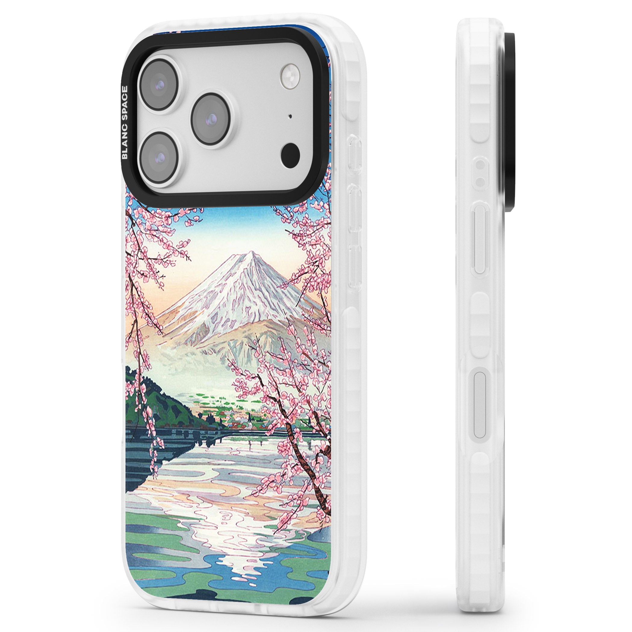 Mt Fuji From Lake Kawaguchi iPhone 17 Pro Max Impact Pro Clear Phone Case Side Profile