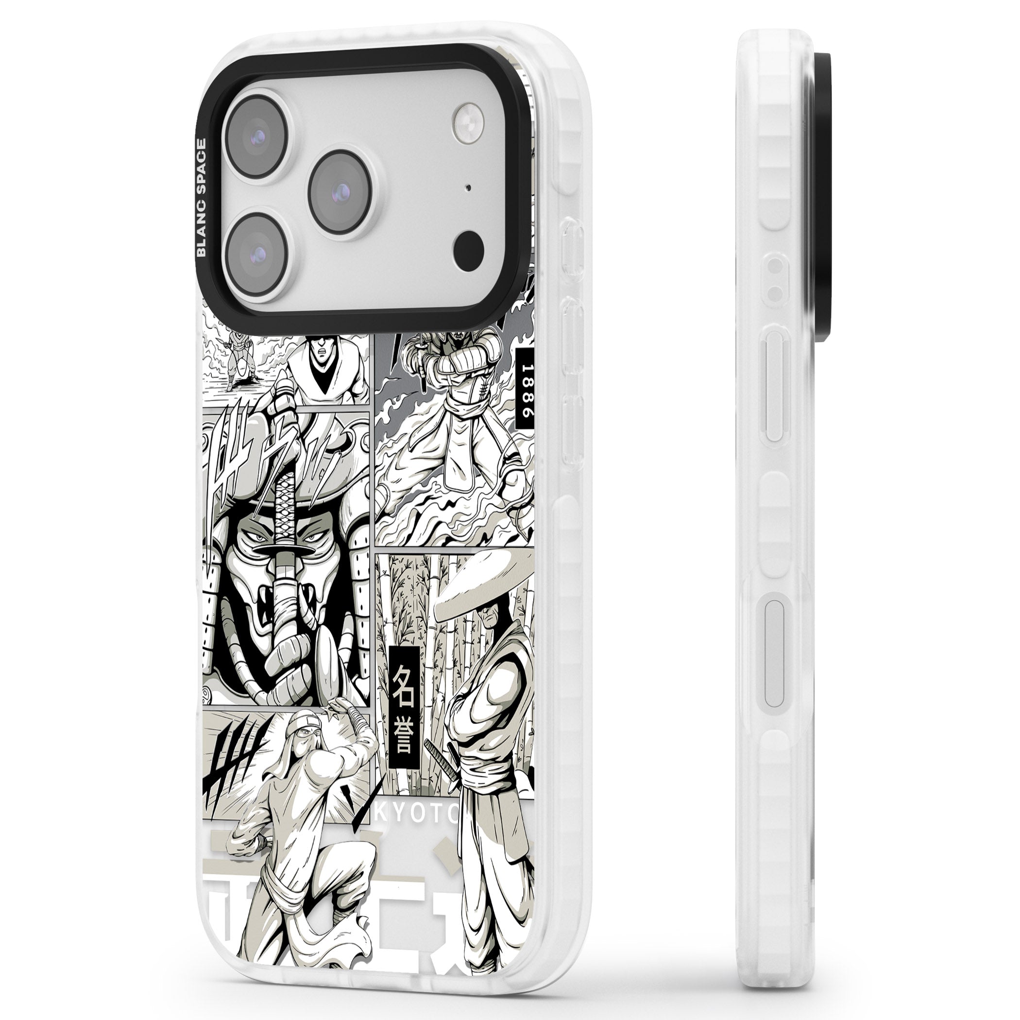 Greyscale Anime Comic iPhone 17 Pro Impact Pro Clear Phone Case Side Profile
