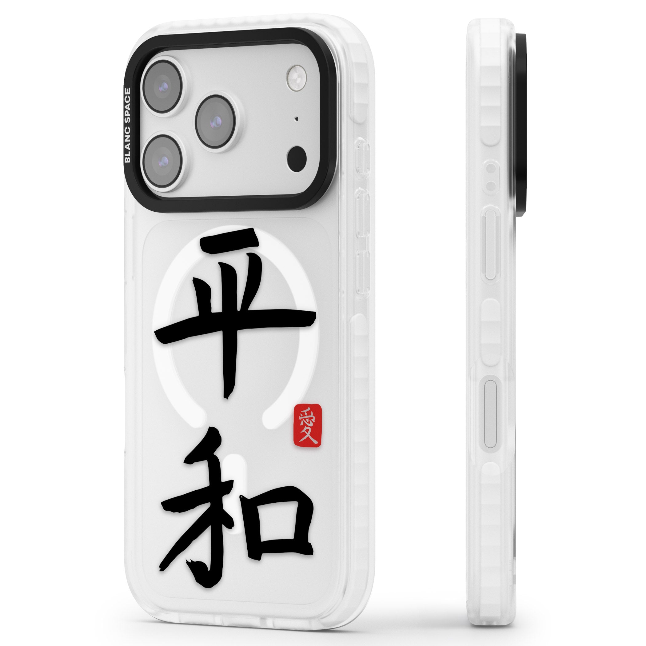 Japanese Kanji Peace iPhone 17 Pro Impact Pro Clear Phone Case Side Profile