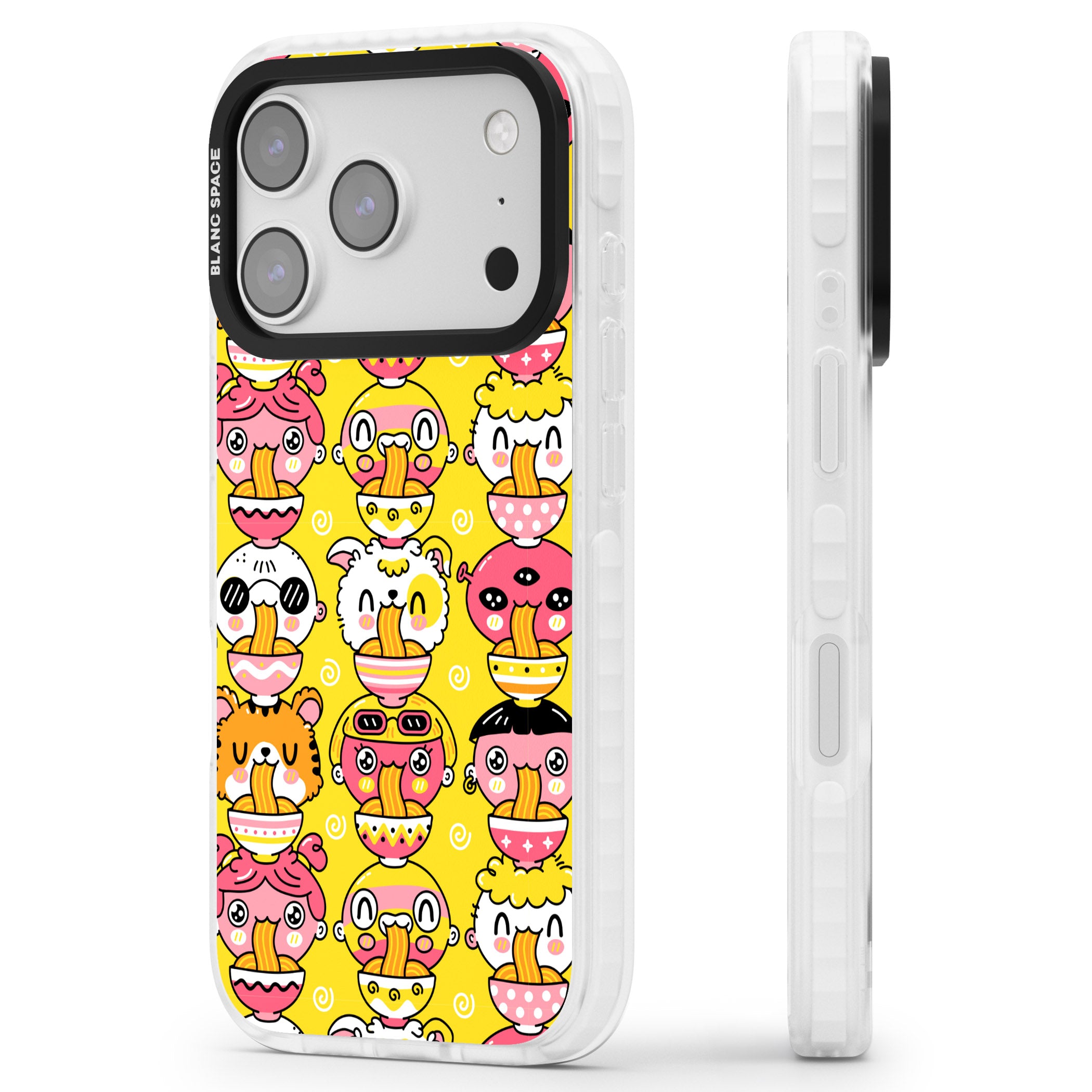 Ramen Noodle Kawaii Pattern iPhone 17 Pro Impact Pro Clear Phone Case Side Profile