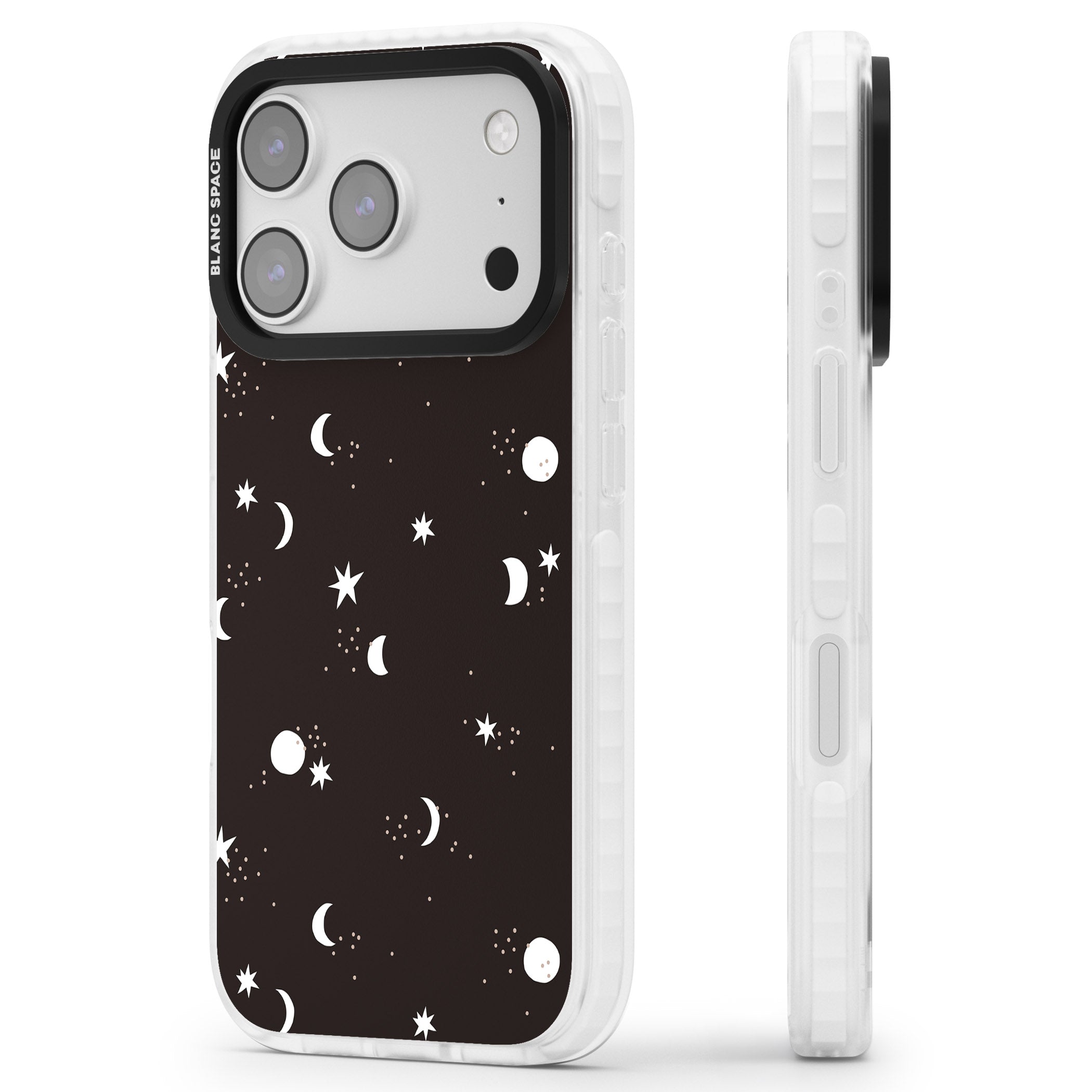 Funky Moons & Stars iPhone 17 Pro Max Impact Pro Clear Phone Case Side Profile