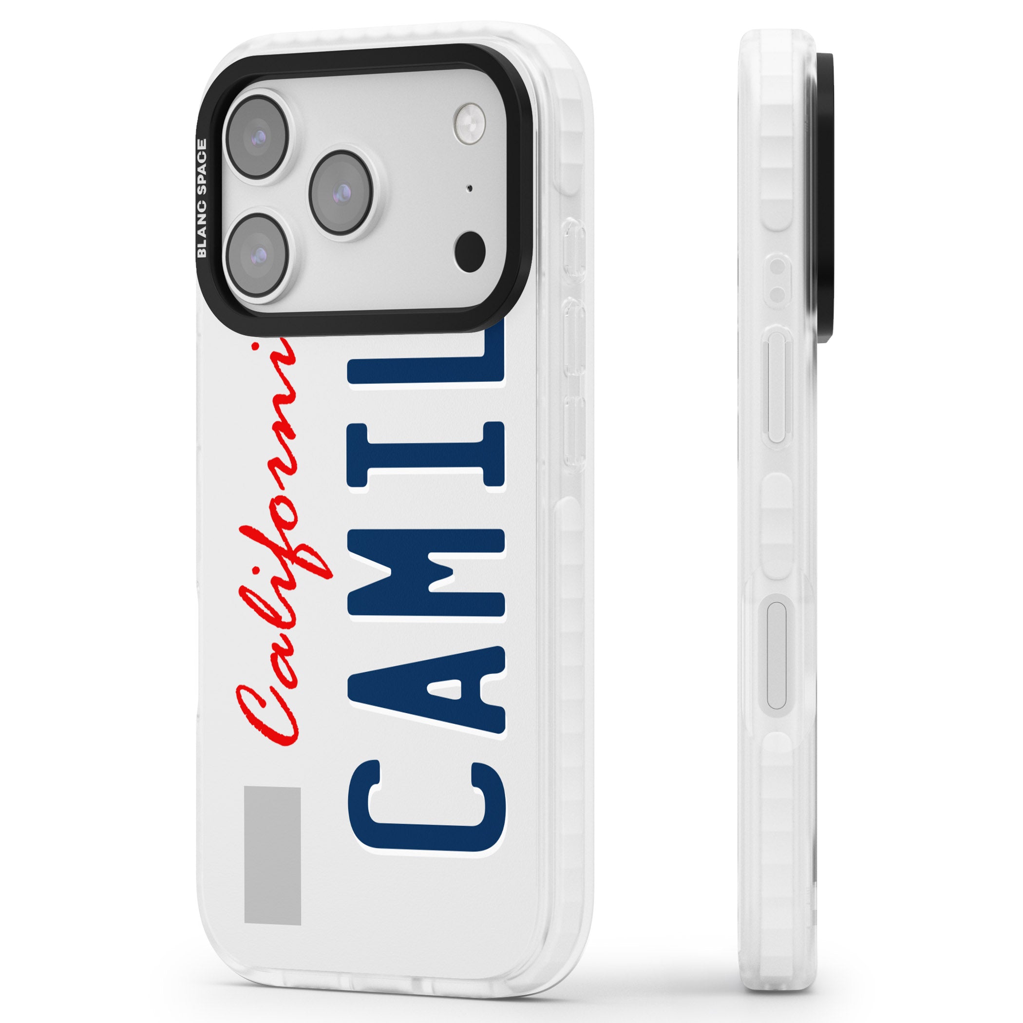 Personalised California License Plate iPhone 17 Pro Impact Pro Clear Phone Case Side Profile