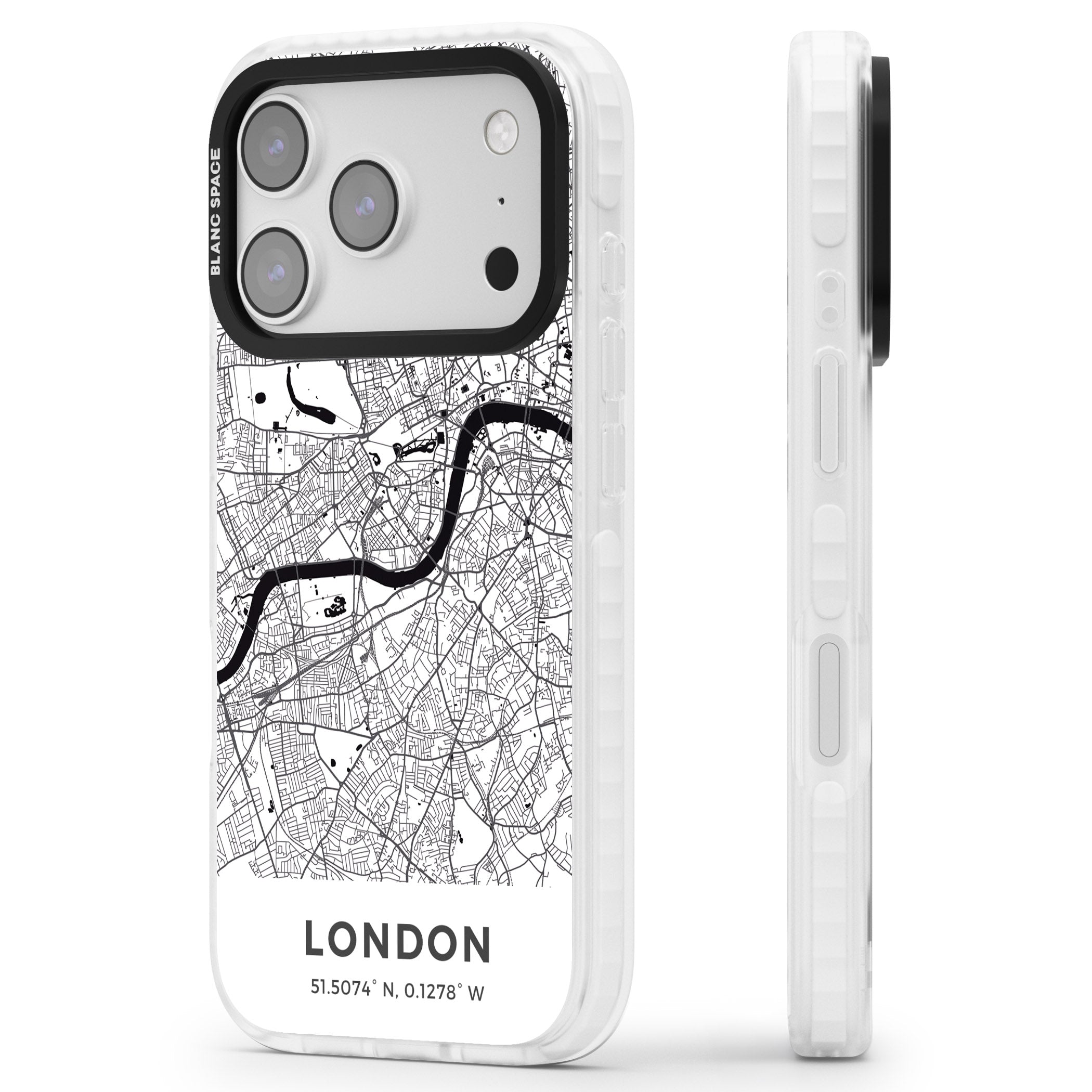 London Map iPhone 17 Pro Impact Pro Clear Phone Case Side Profile