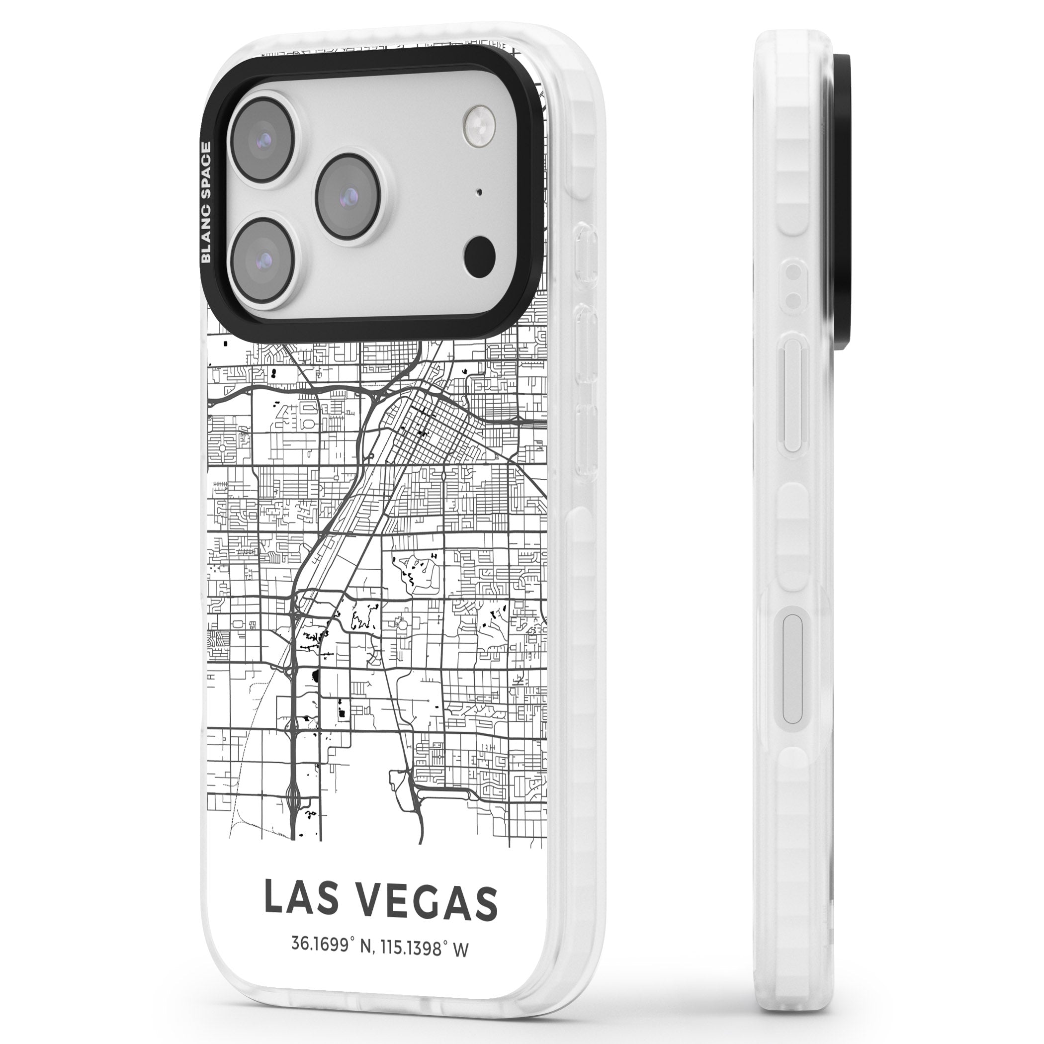 Las Vegas Map iPhone 17 Pro Impact Pro Clear Phone Case Side Profile
