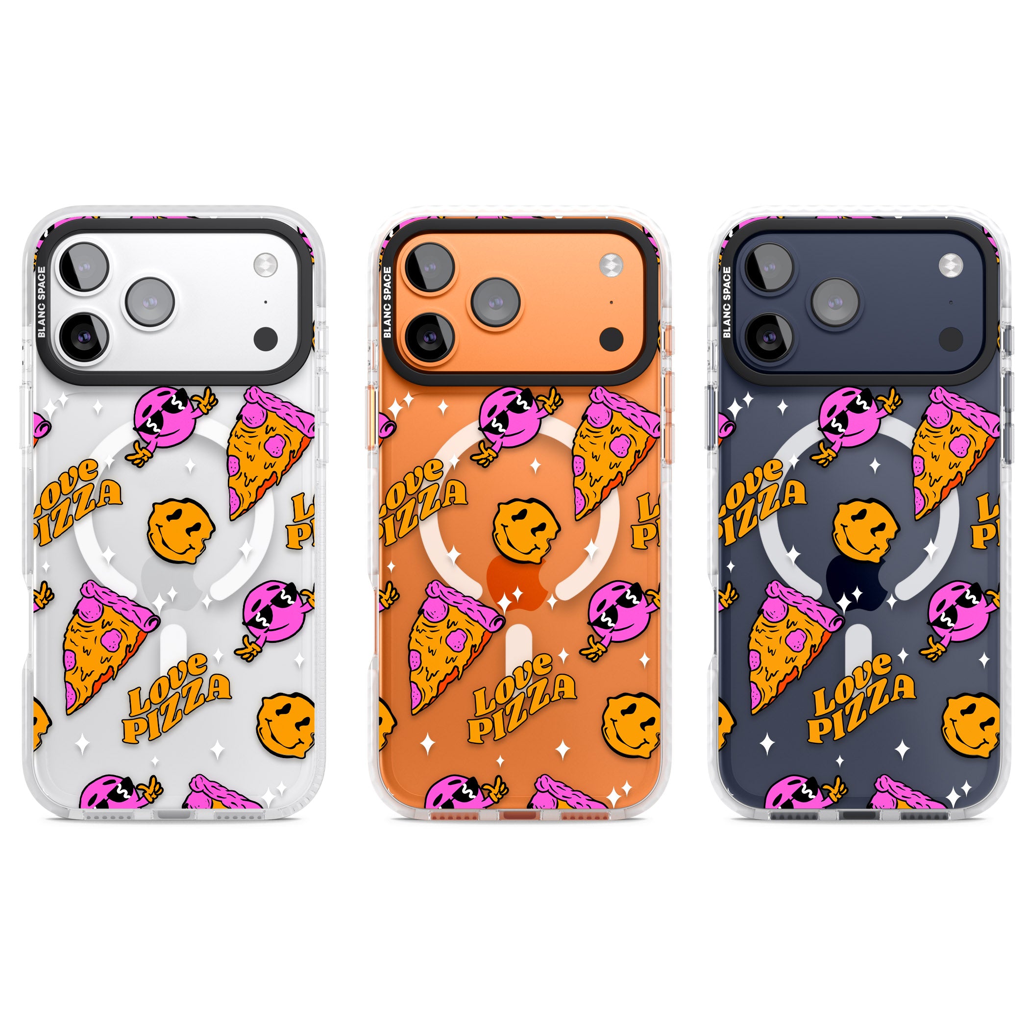 Psychedelic Love Pizza Pattern (Clear) iPhone 17 Pro Impact Pro Clear Phone Case APT Impact Protection