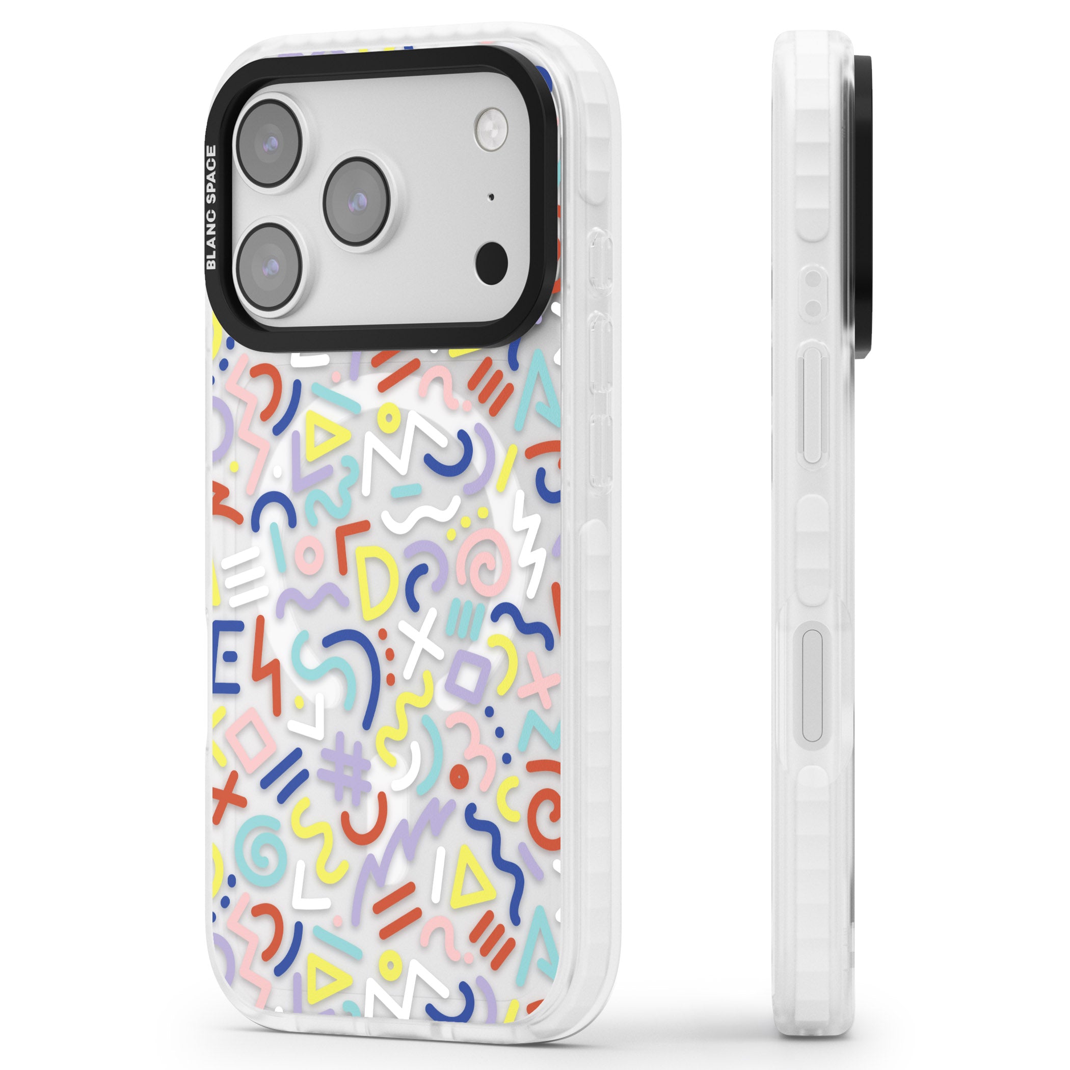 Colorful Retro Pattern iPhone 17 Pro Max Impact Pro Clear Phone Case Side Profile