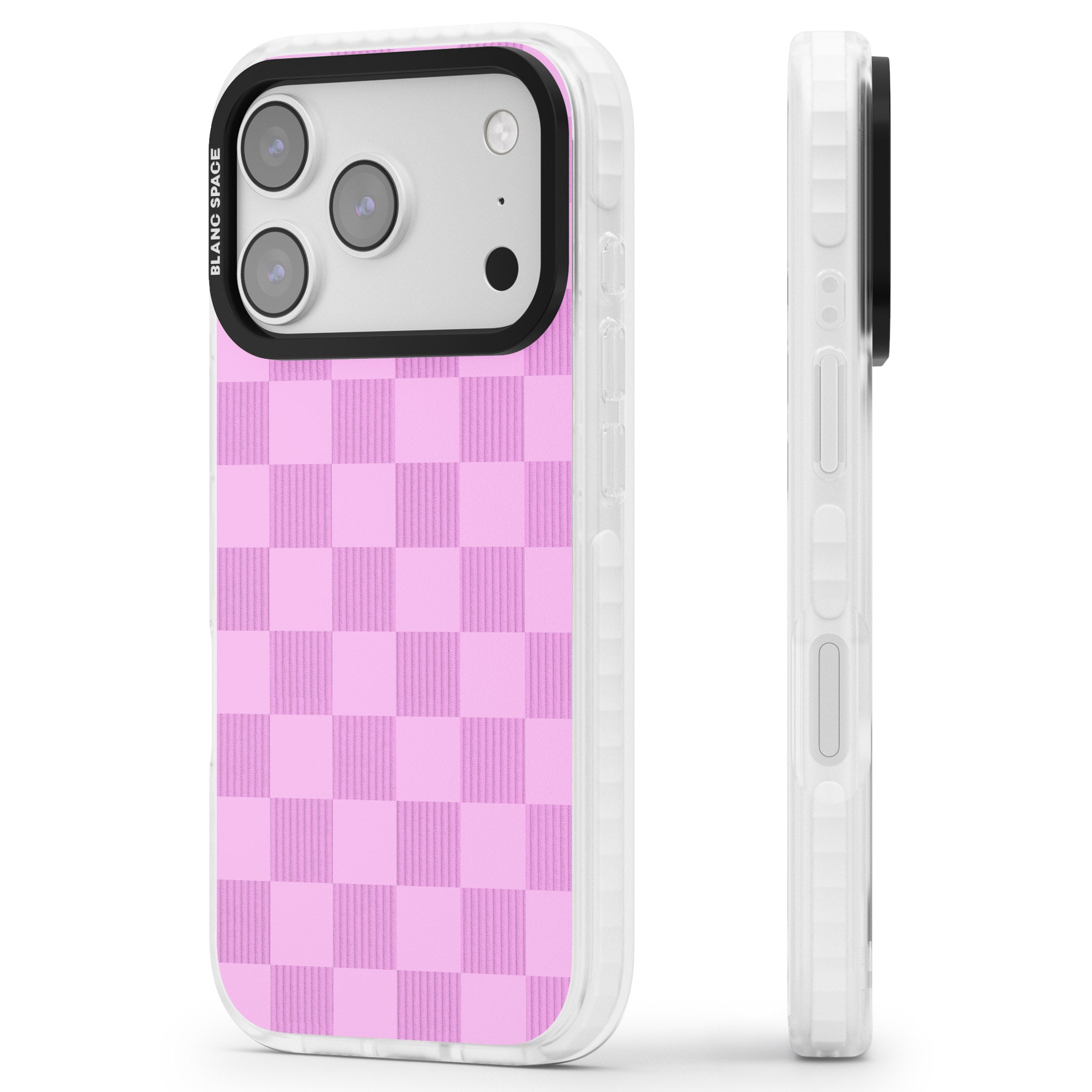 Bubblegum Checkered iPhone 17 Pro Impact Pro Clear Phone Case Side Profile