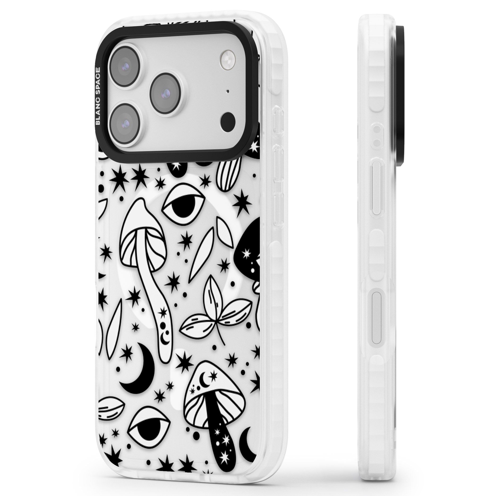 Mystic Mushrooms Pattern iPhone 17 Pro Max Impact Pro Clear Phone Case Side Profile