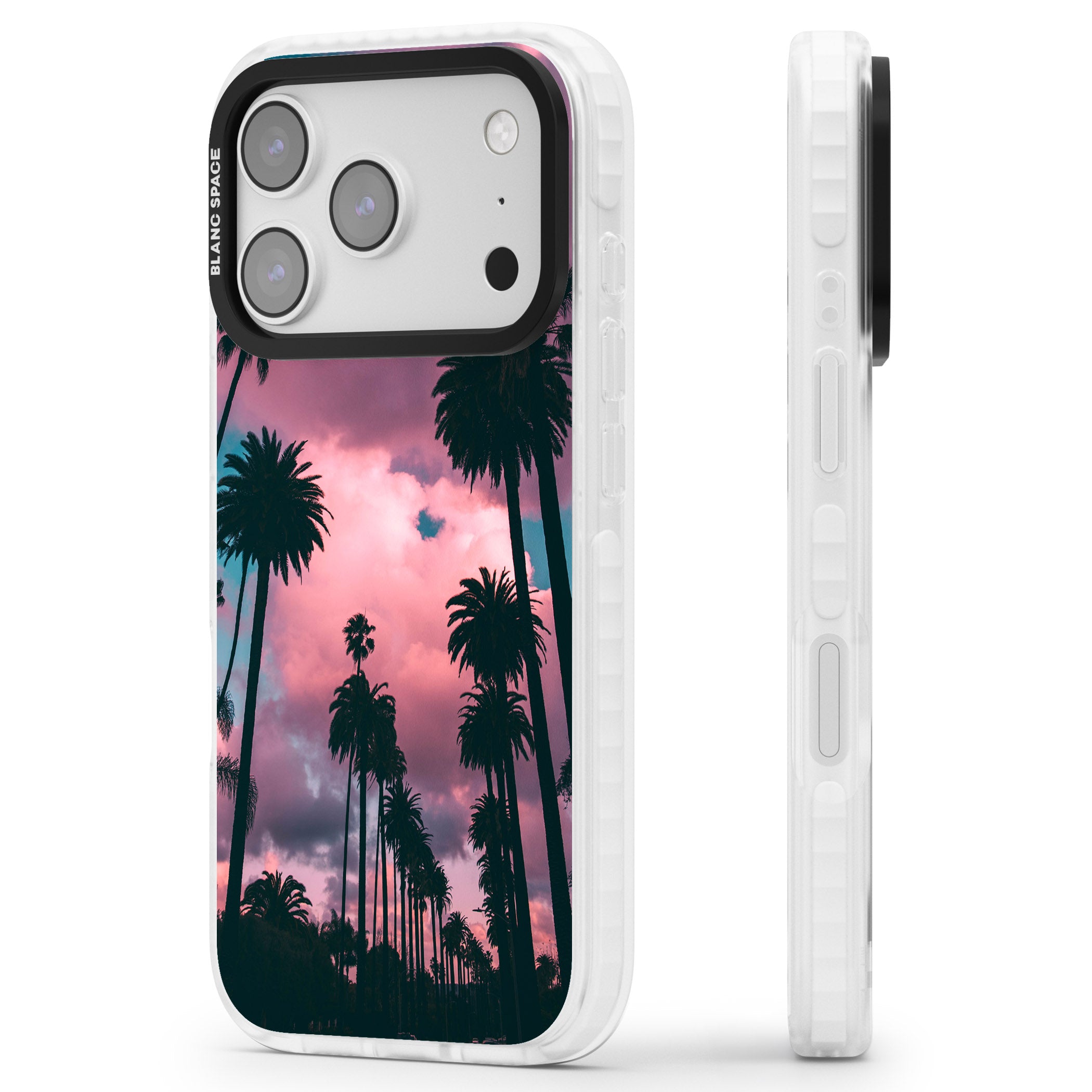 Sunset Palms iPhone 17 Pro Impact Pro Clear Phone Case Side Profile