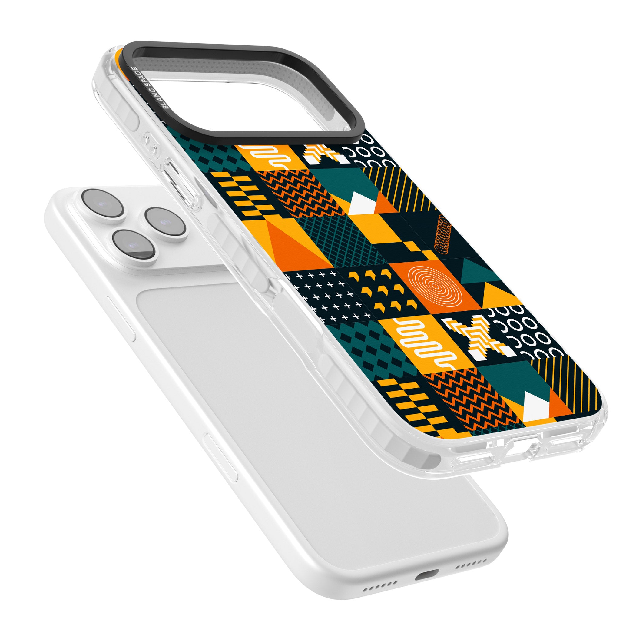 Funky Geometric Patterns: Orange & Dark Green iPhone 17 Pro Max Impact Pro Clear Phone Case Colours