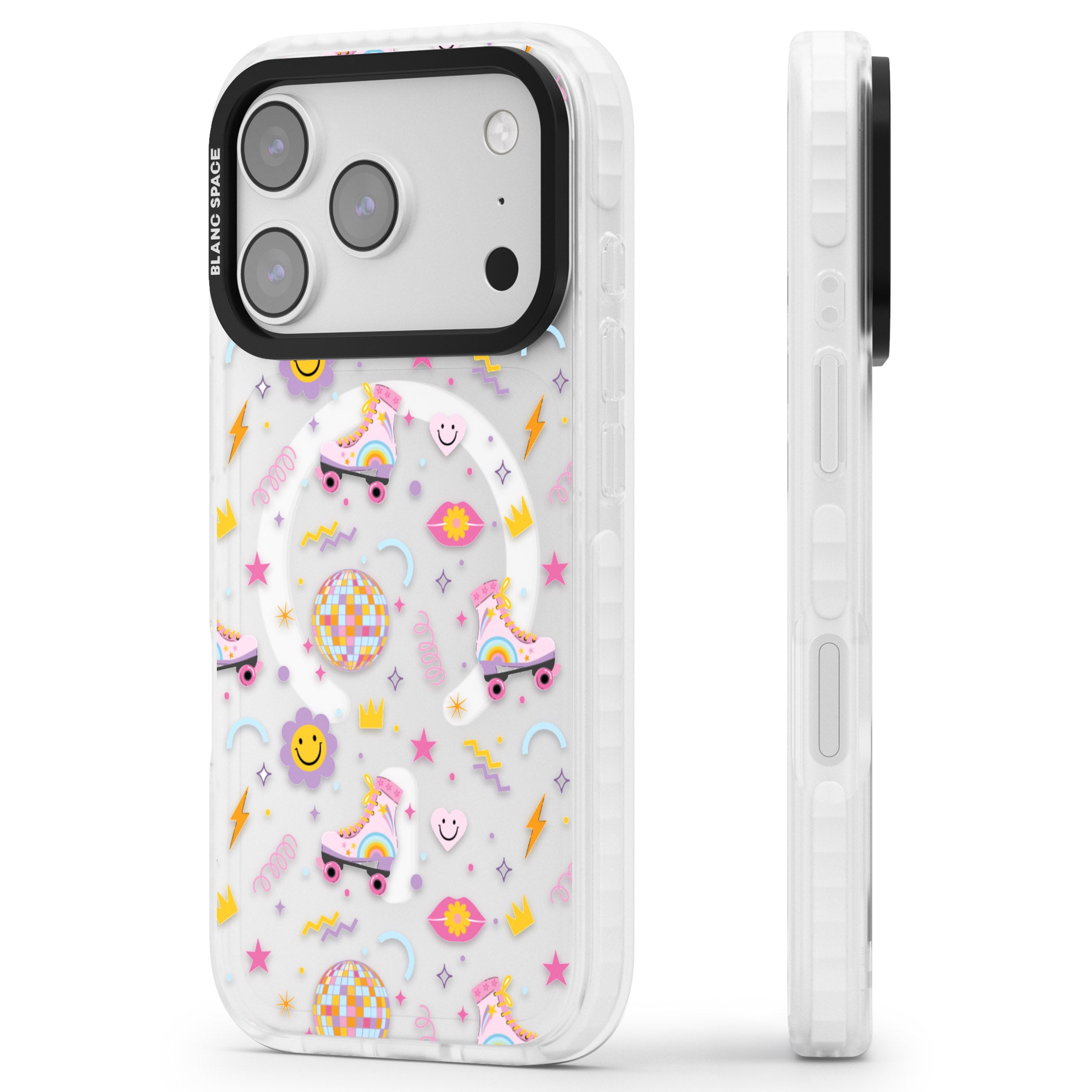 Roller Disco Pattern iPhone 17 Pro Impact Pro Clear Phone Case Side Profile