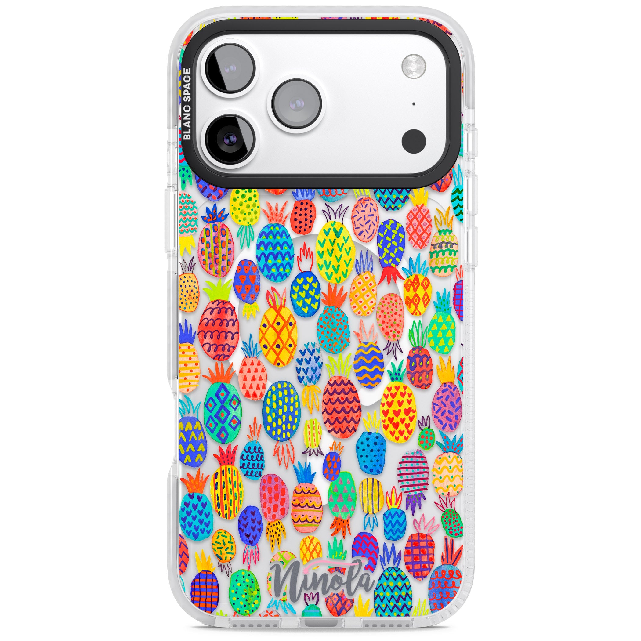 Vibrant Pineapple Pattern iPhone 17 Pro Impact Pro Clear Phone Case