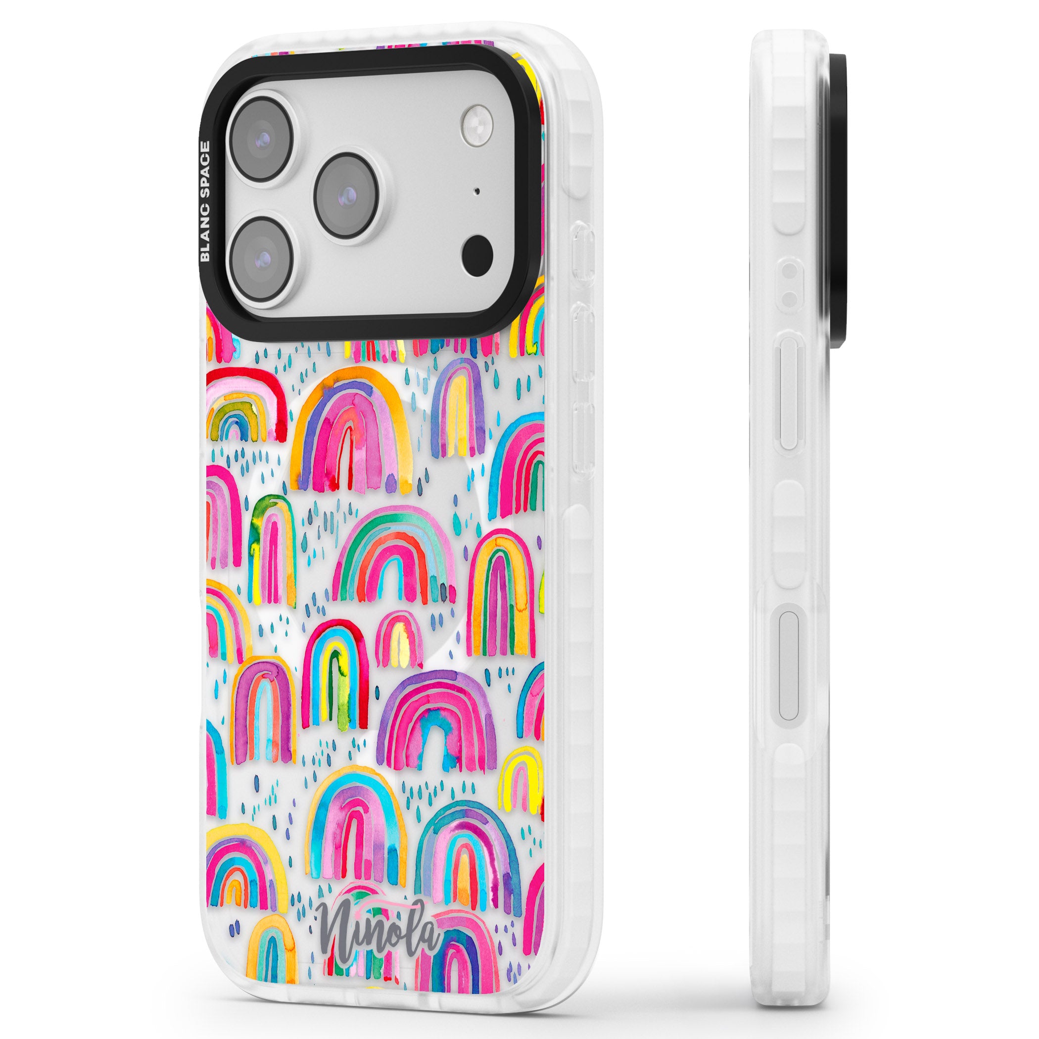 Watercolor Rainbow iPhone 17 Pro Impact Pro Clear Phone Case Side Profile