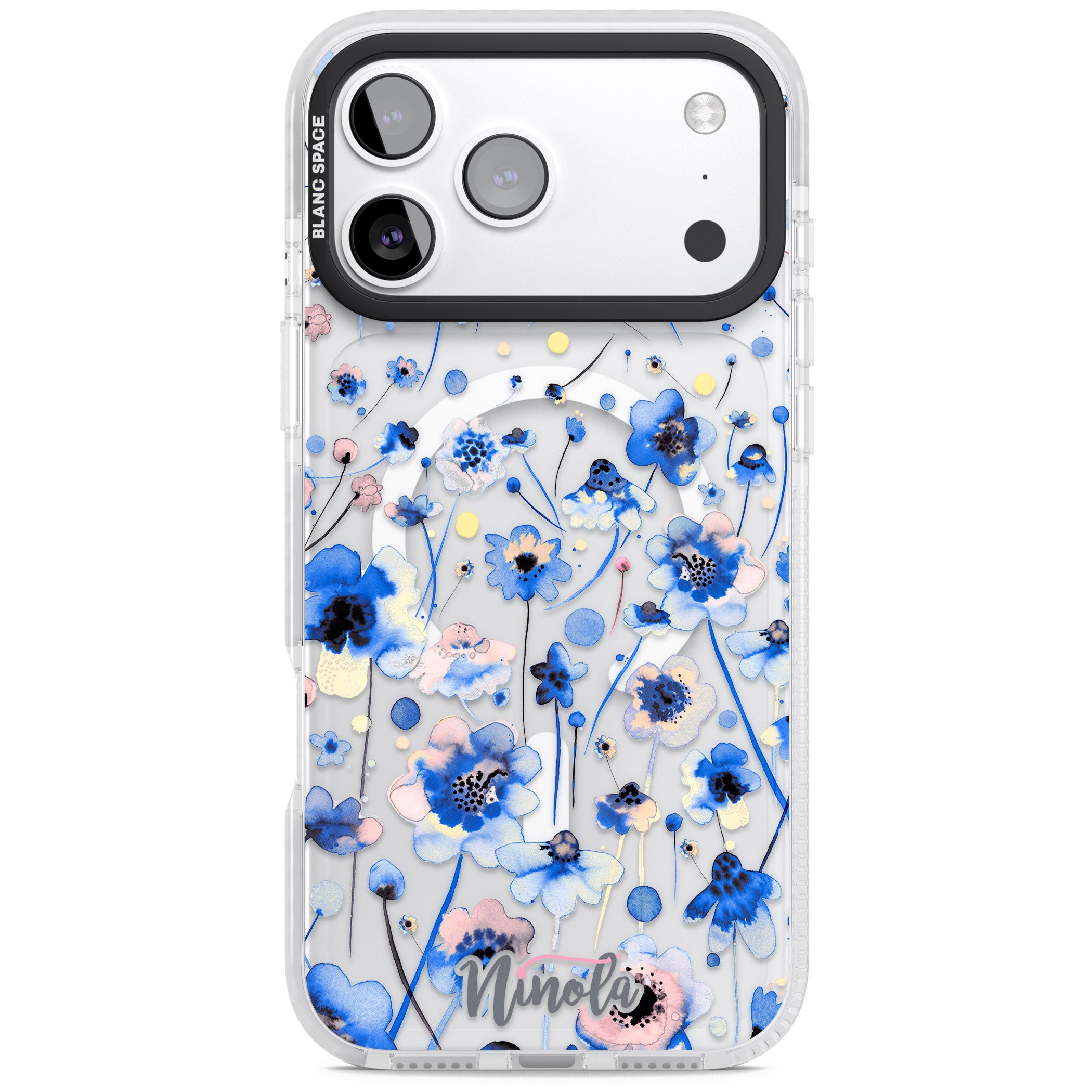 Ink Flowers Blue iPhone 17 Pro Impact Pro Clear Phone Case