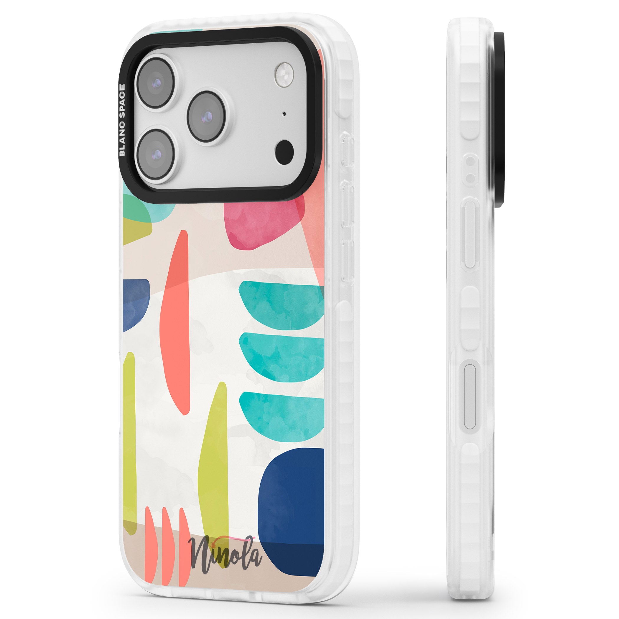 Bold Colorful Shapes iPhone 17 Pro Impact Pro Clear Phone Case Side Profile