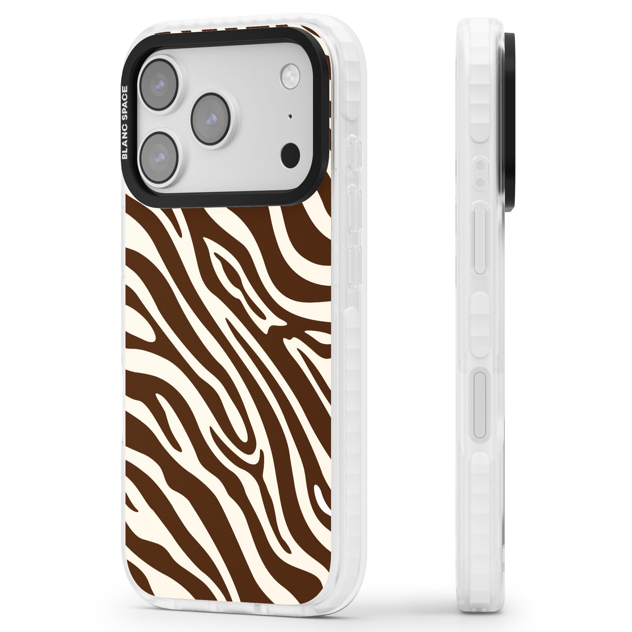 Brown & Cream Zebra iPhone 17 Pro Max Impact Pro Clear Phone Case Side Profile