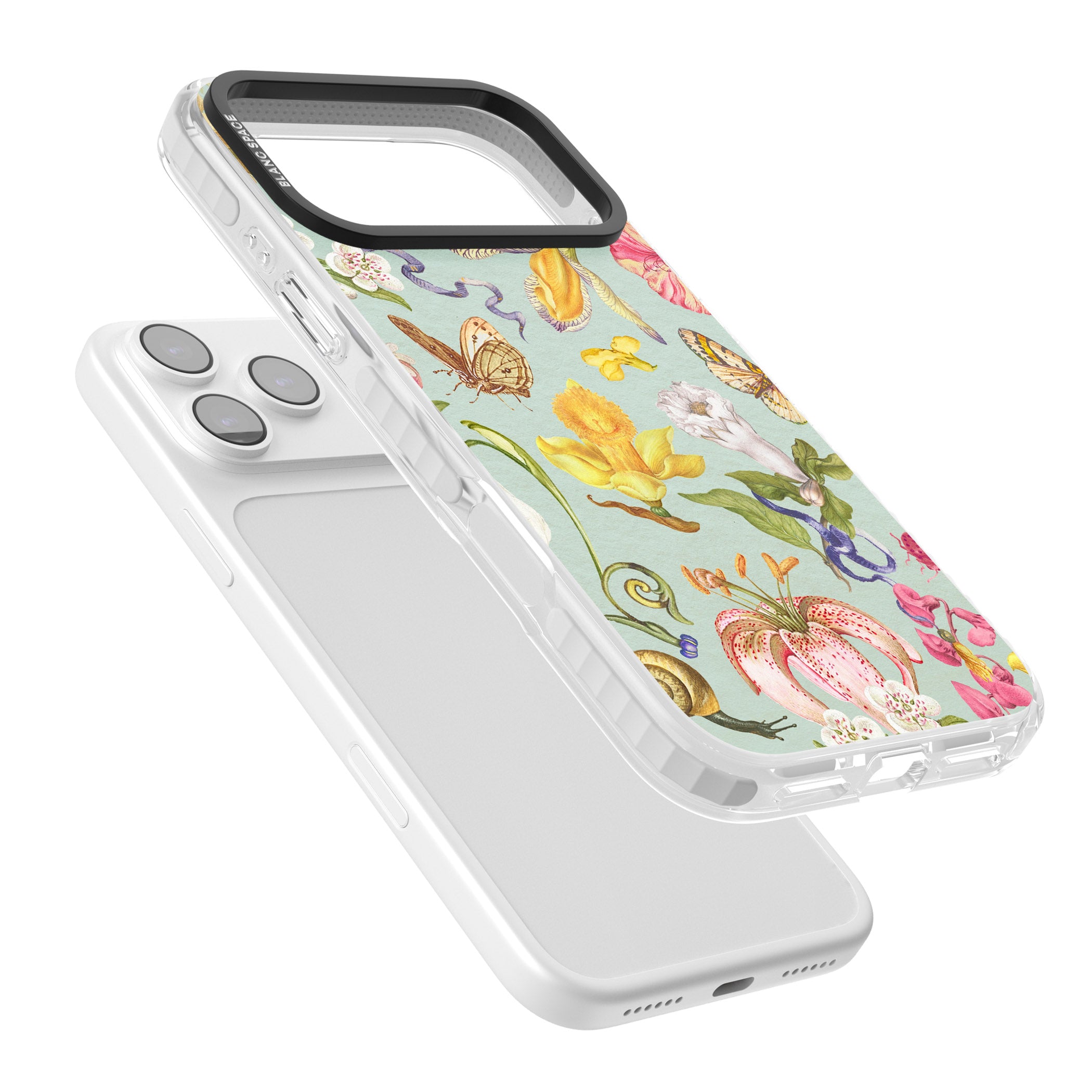 Blue Vintage Painted Flowers iPhone 17 Pro Impact Pro Clear Phone Case Colours