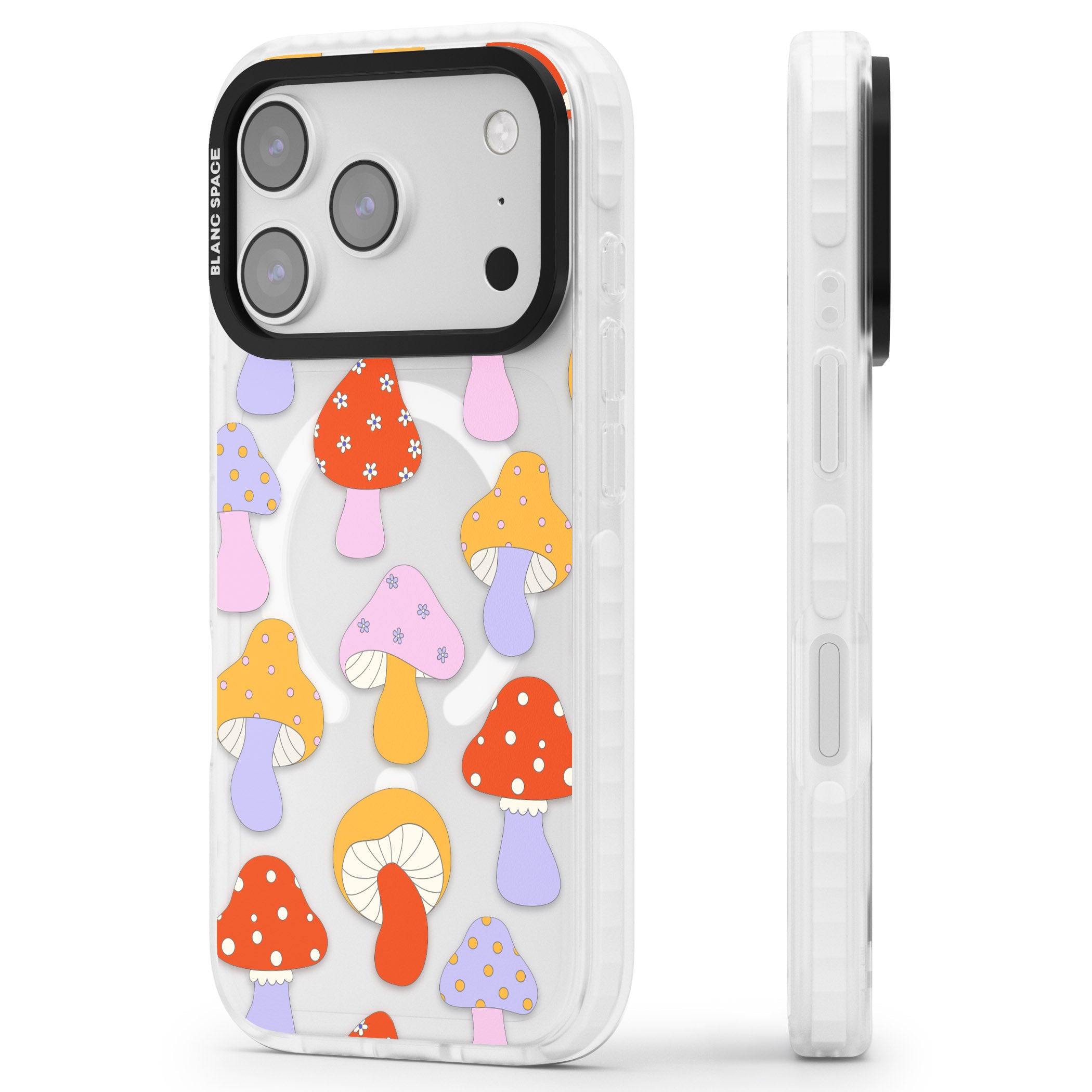 Happy Shrooms iPhone 17 Pro Max Impact Pro Clear Phone Case Side Profile