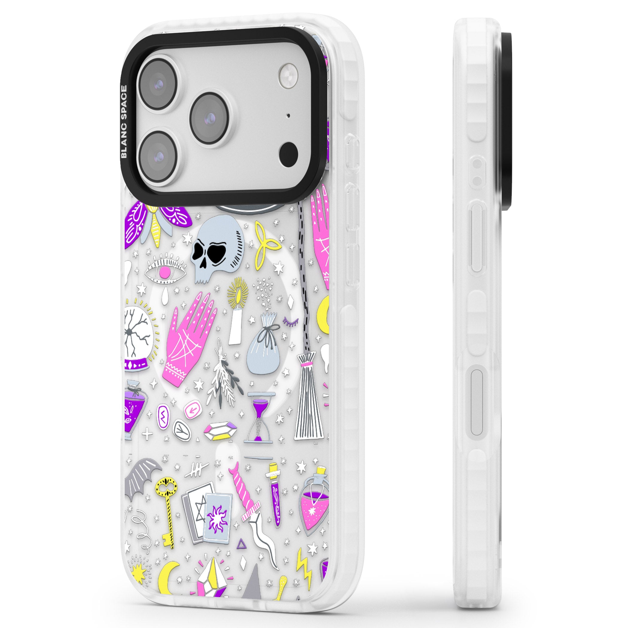 Black Magic Pattern iPhone 17 Pro Max Impact Pro Clear Phone Case Side Profile