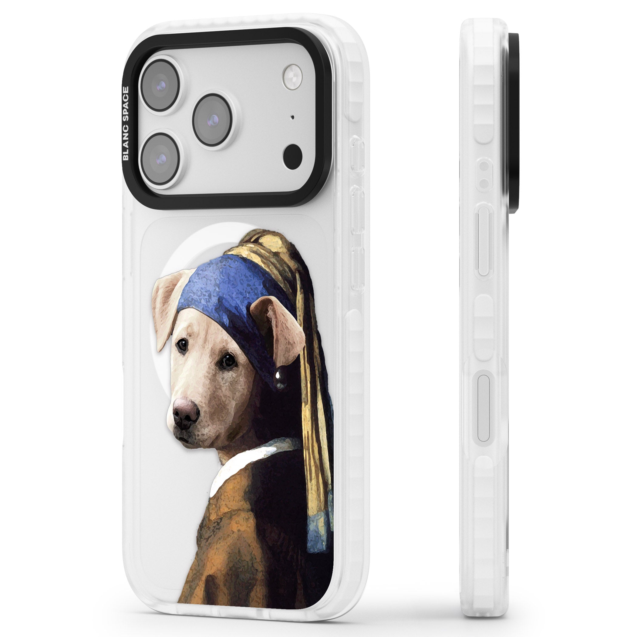 Doggo With A Pearl Earring iPhone 17 Pro Max Impact Pro Clear Phone Case Side Profile
