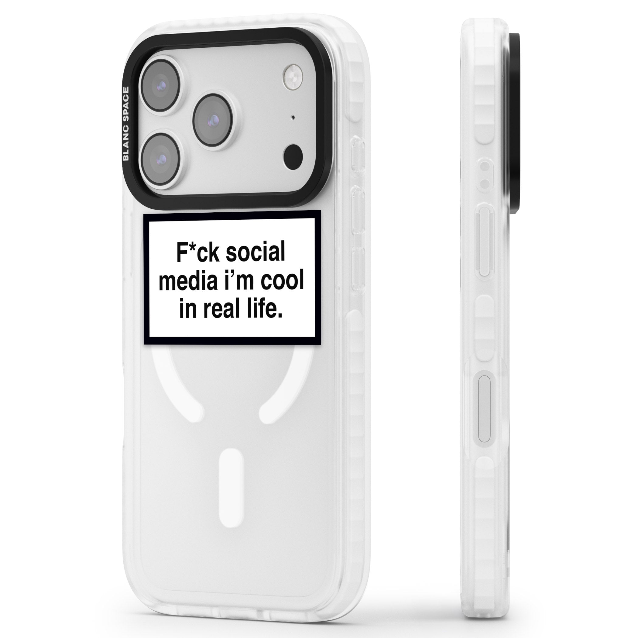 F*Ck Social Media iPhone 17 Pro Max Impact Pro Clear Phone Case Side Profile