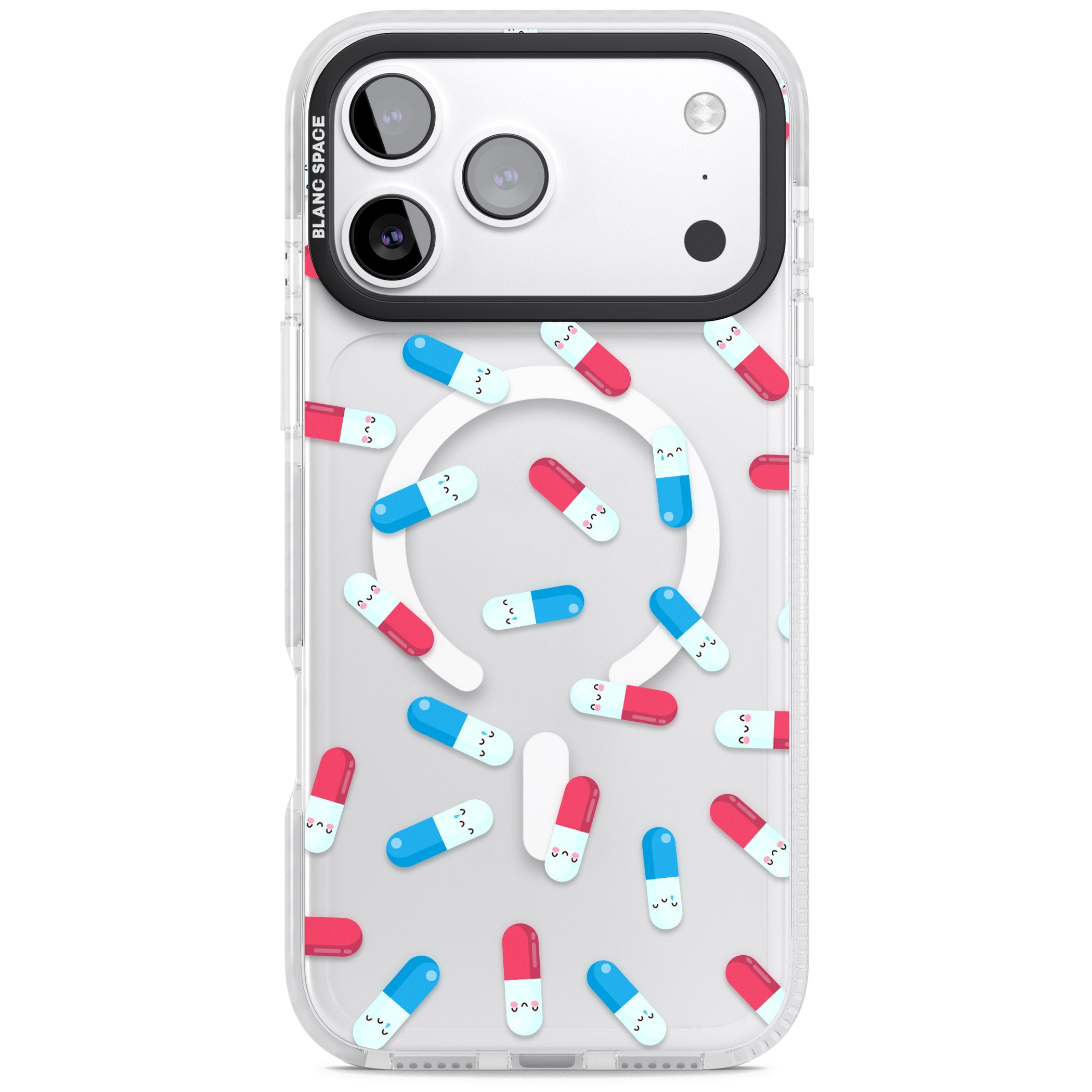 Kawaii Pill Pattern iPhone 17 Pro Impact Pro Clear Phone Case