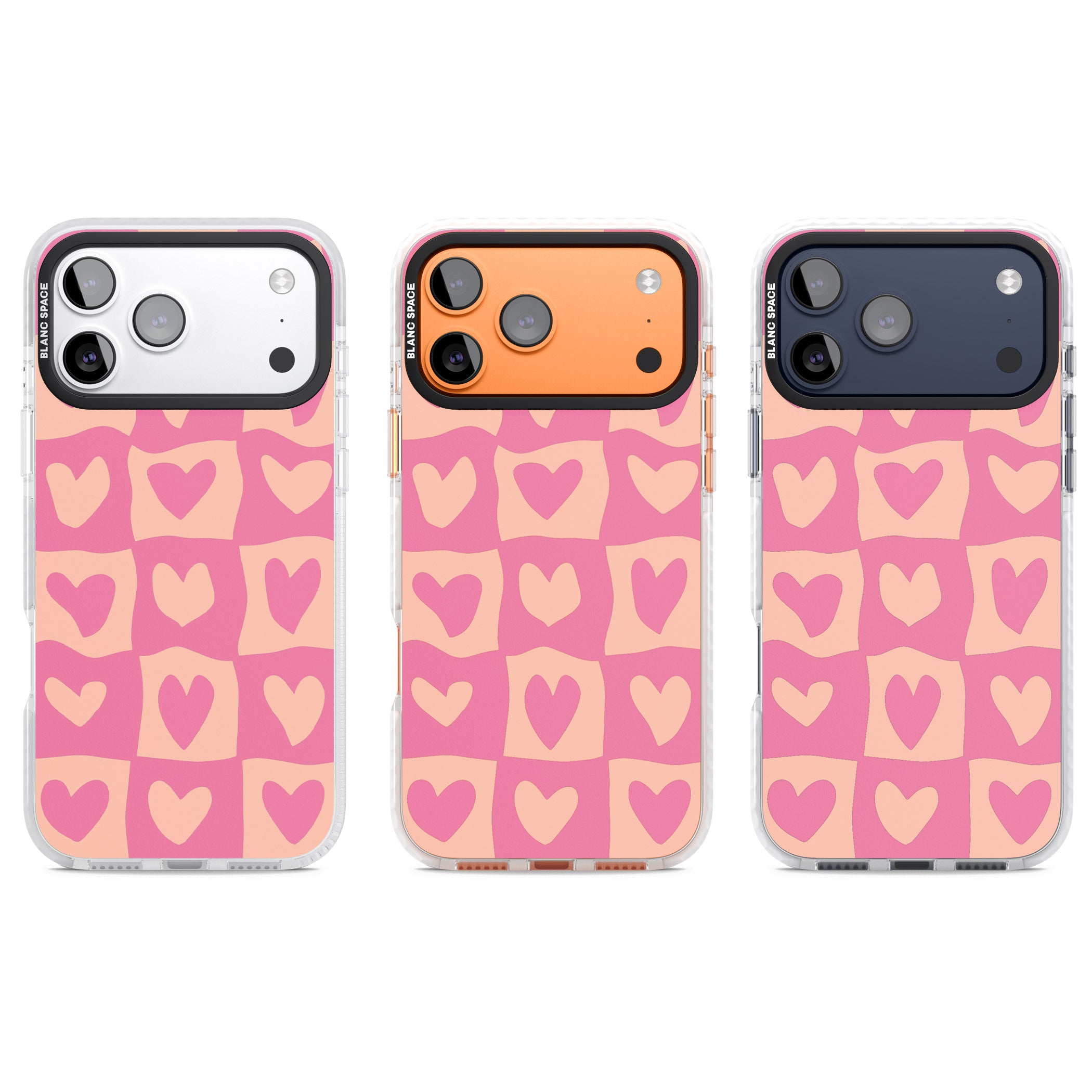 Pink Wavy Checked Hearts iPhone 17 Pro Impact Pro Clear Phone Case APT Impact Protection