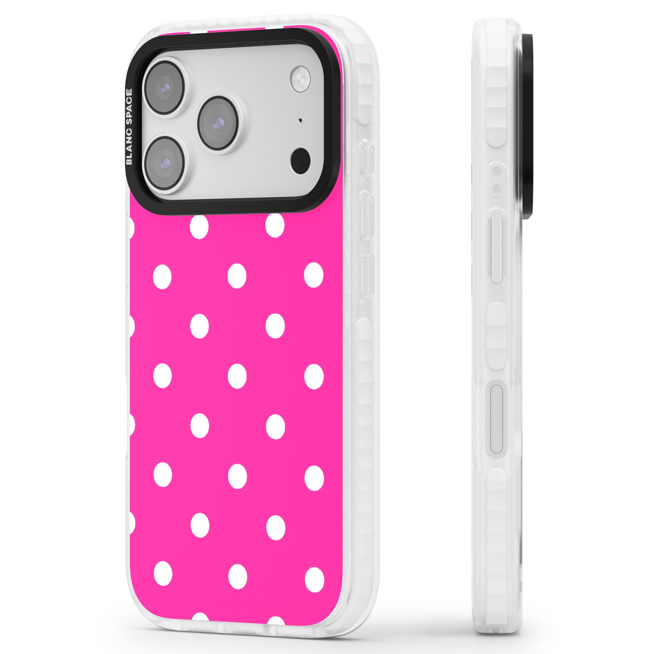 Pink Polka Dot iPhone 17 Pro Max Impact Pro Clear Phone Case Side Profile