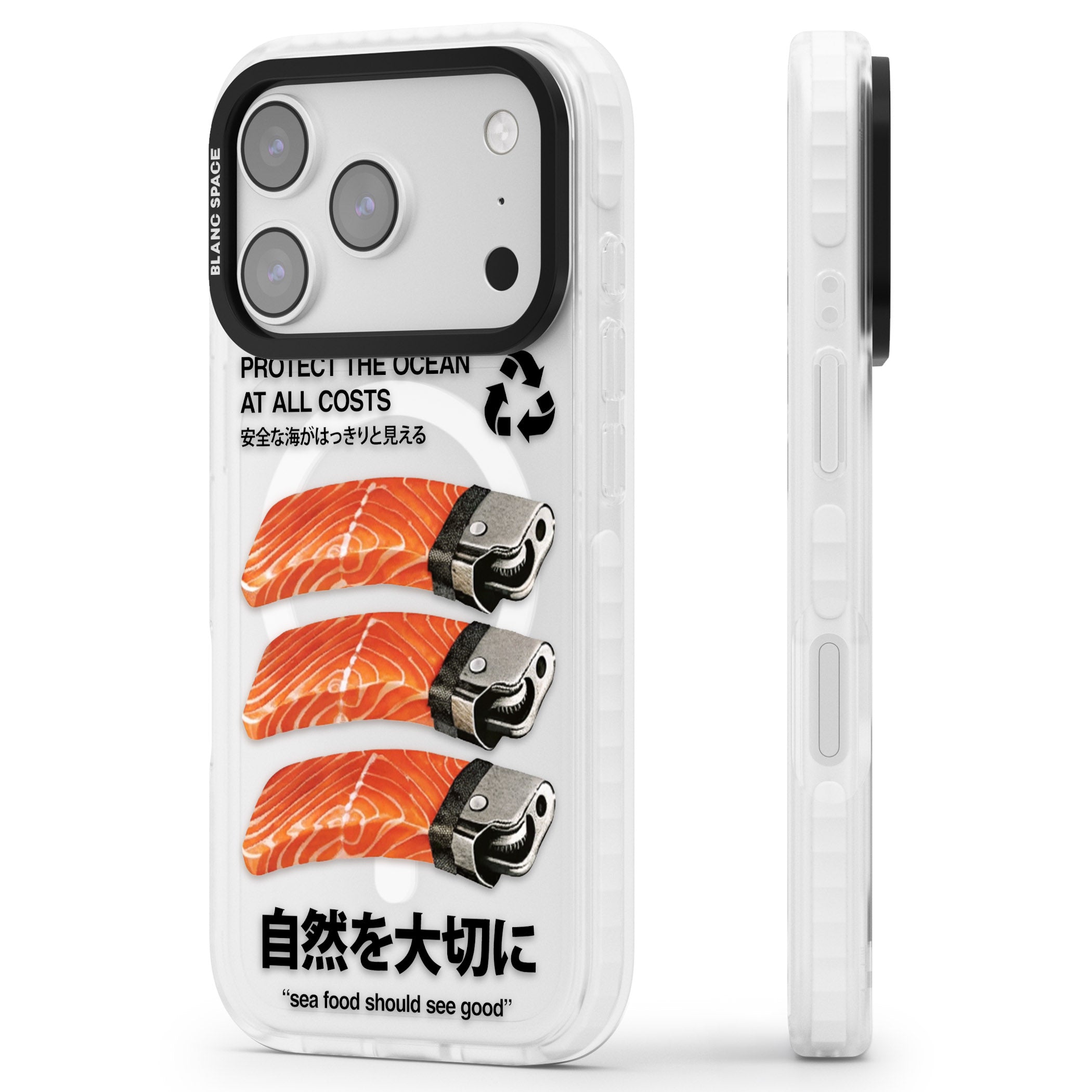 Protect The Ocean iPhone 17 Pro Impact Pro Clear Phone Case Side Profile
