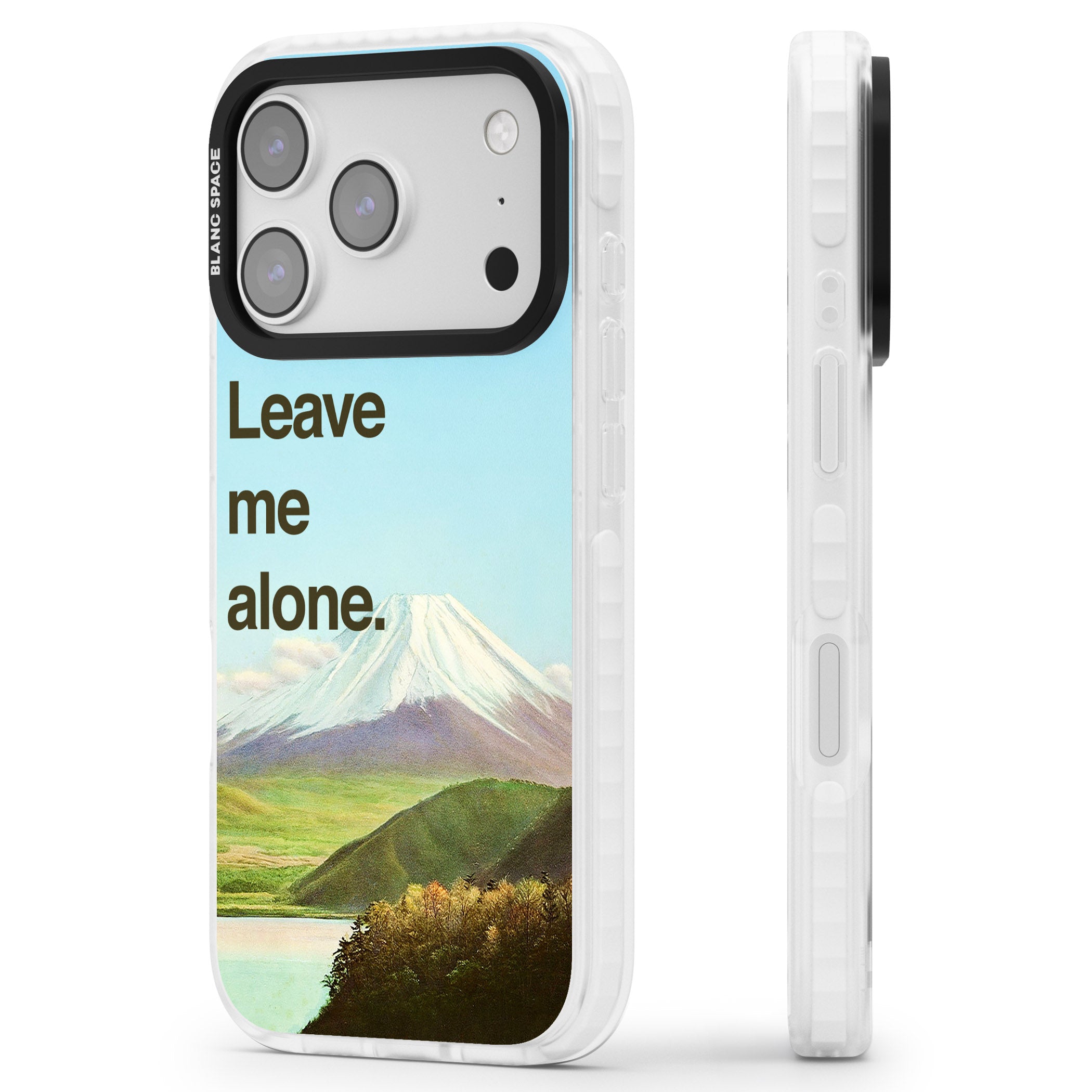 Leave Me Alone iPhone 17 Pro Impact Pro Clear Phone Case Side Profile