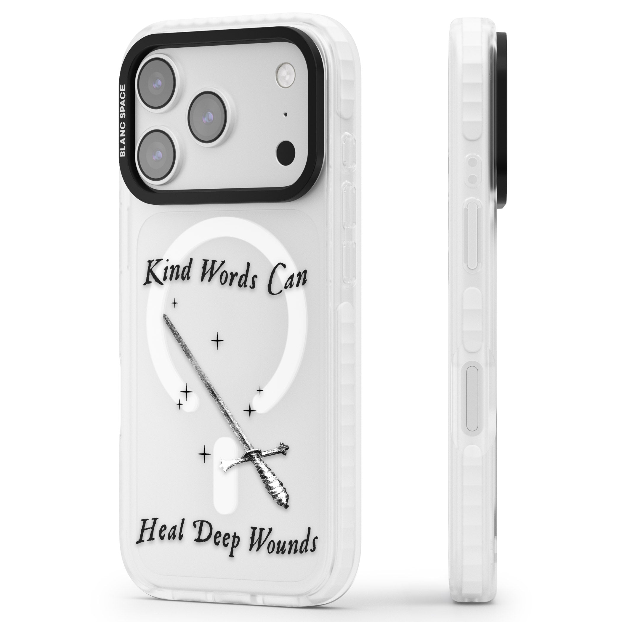 Kind Words Can Heal Deep Wounds iPhone 17 Pro Impact Pro Clear Phone Case Side Profile