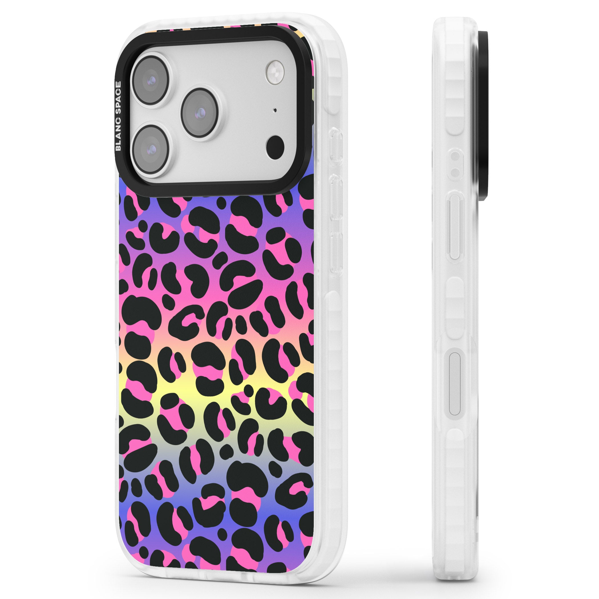 Rainbow Gradient Leopard iPhone 17 Pro Impact Pro Clear Phone Case Side Profile