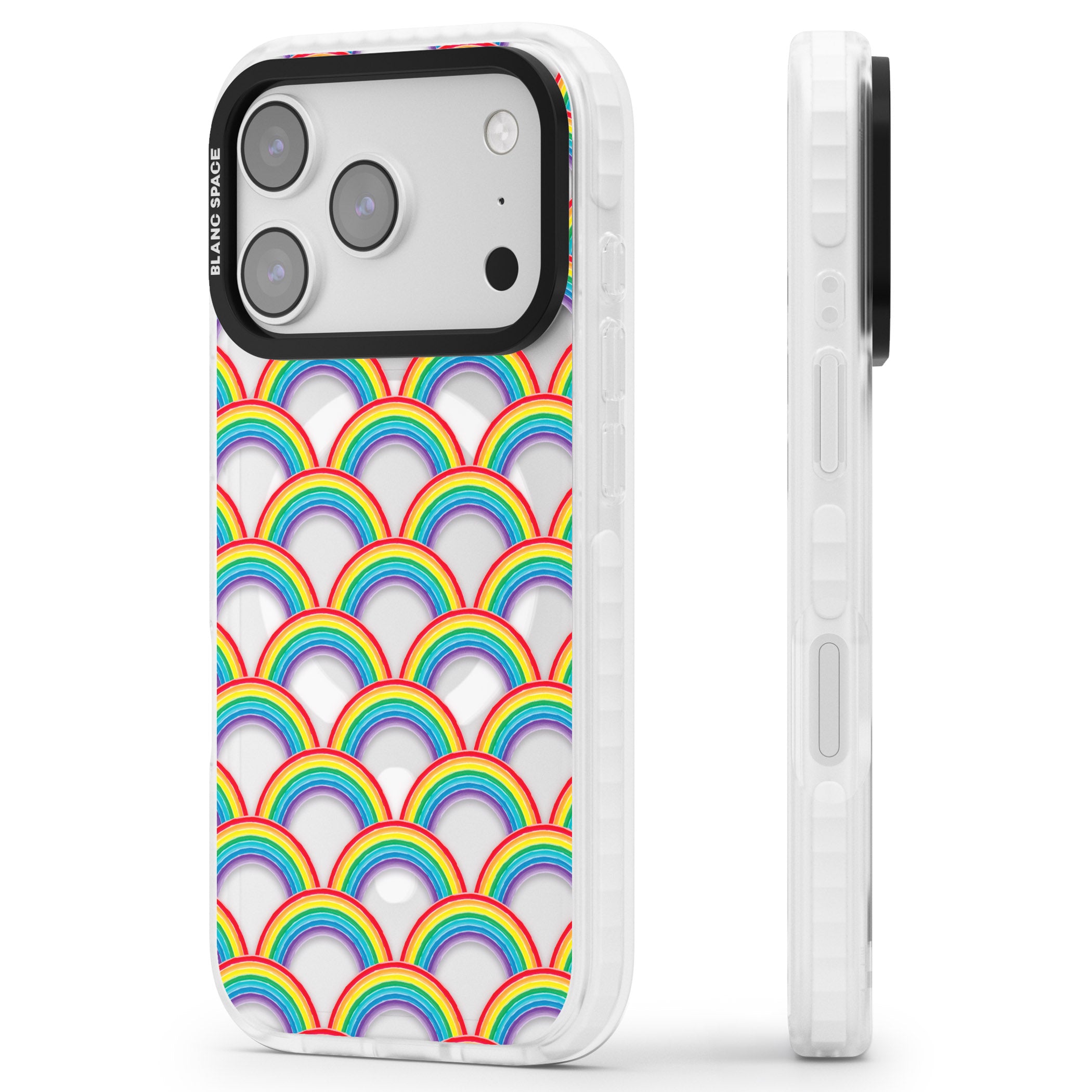 Rainbow Arc Pattern iPhone 17 Pro Impact Pro Clear Phone Case Side Profile