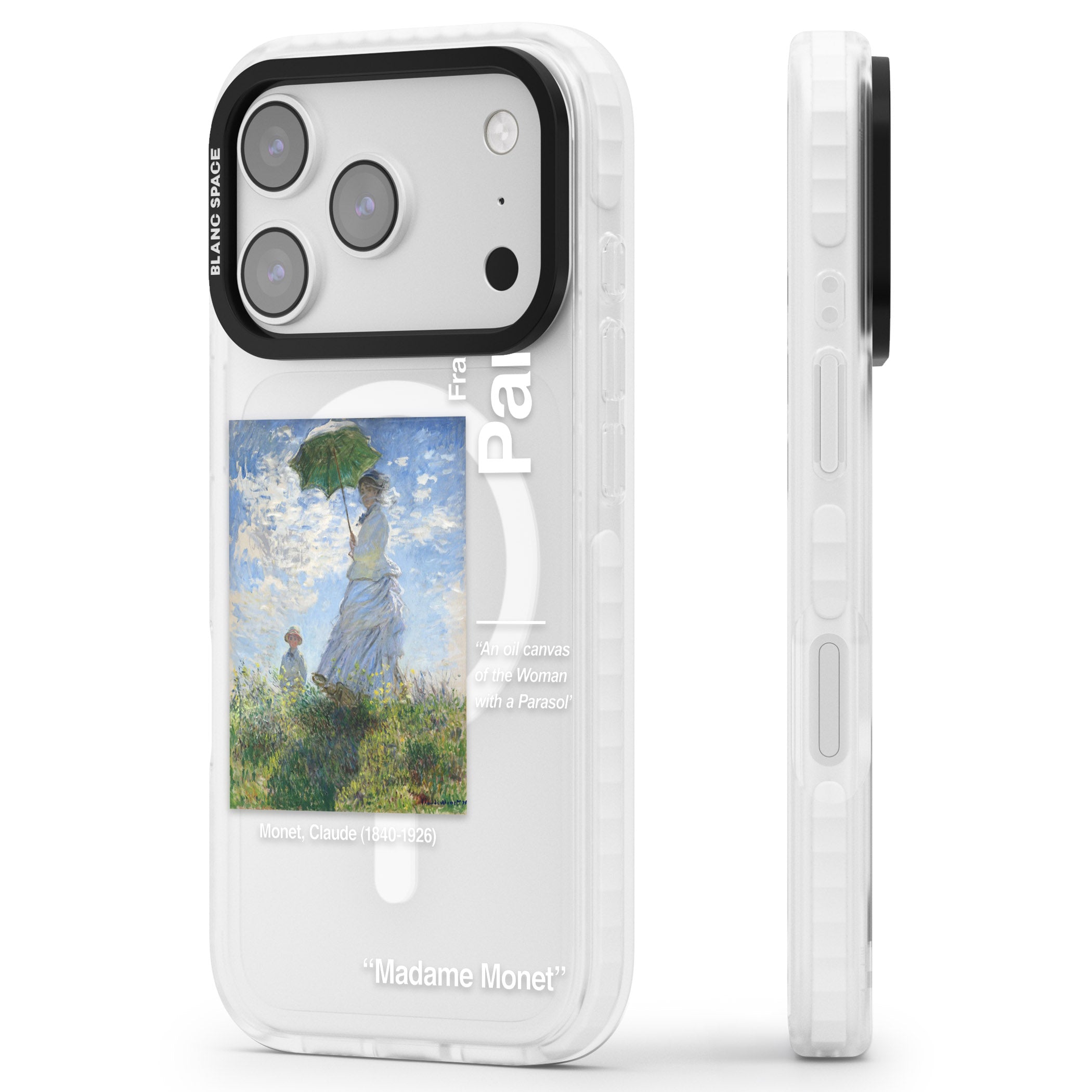 Madame Monet And Her Son iPhone 17 Pro Impact Pro Clear Phone Case Side Profile