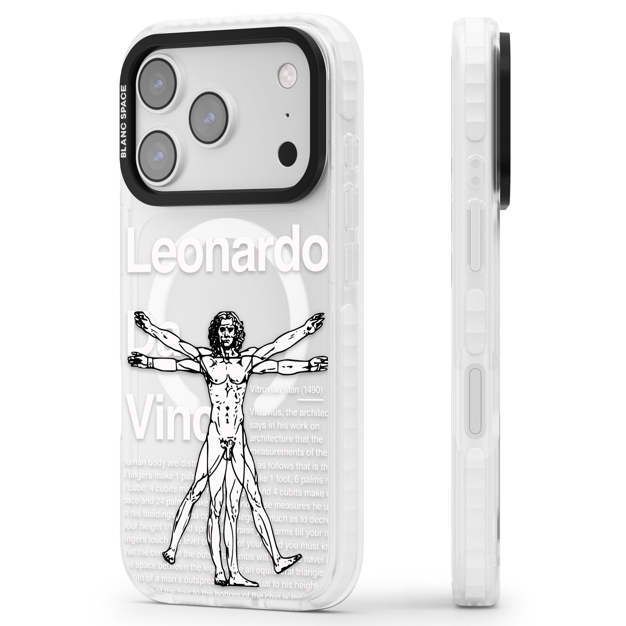 Vitruvian Man iPhone 17 Pro Max Impact Pro Clear Phone Case Side Profile
