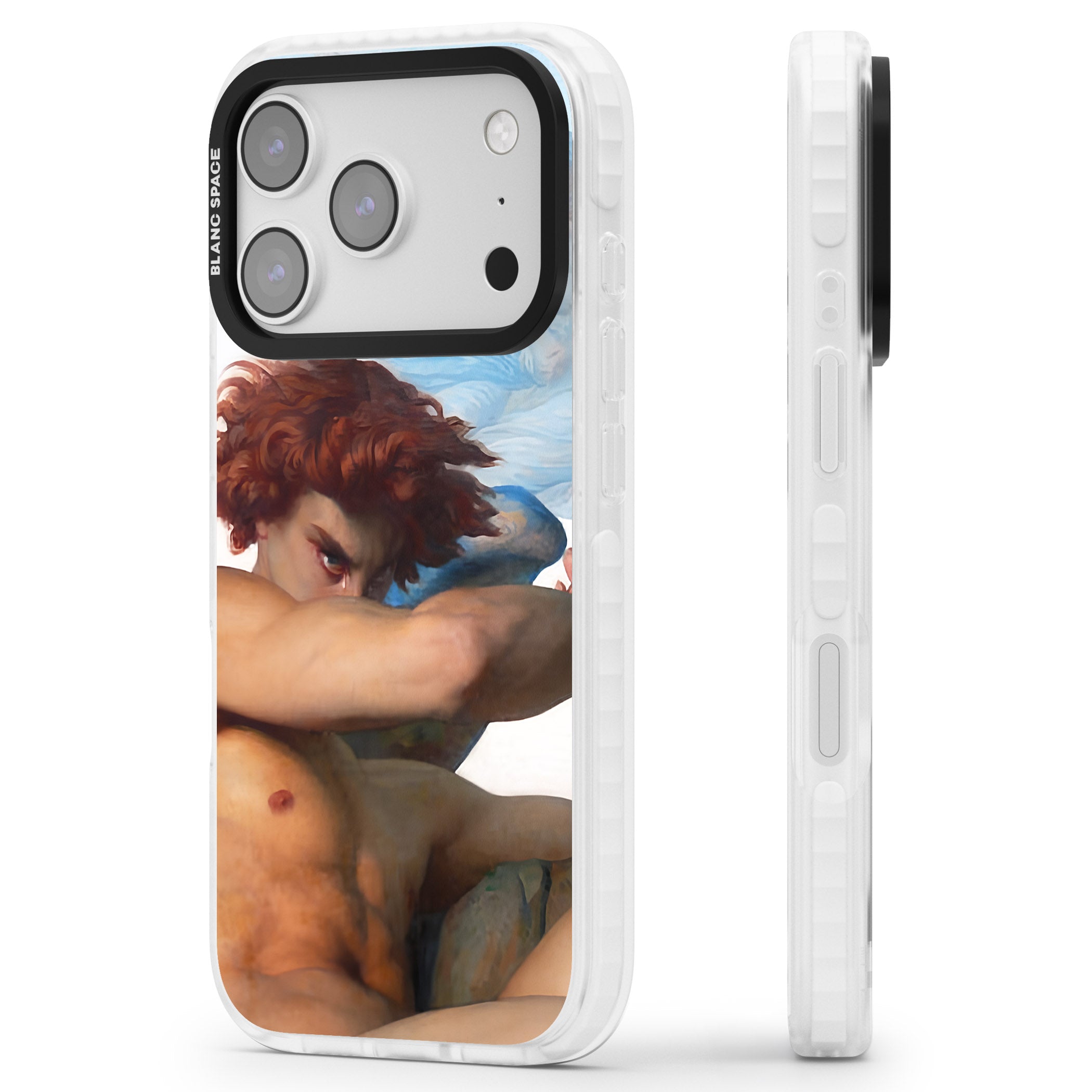 The Fallen Angel iPhone 17 Pro Max Impact Pro Clear Phone Case Side Profile