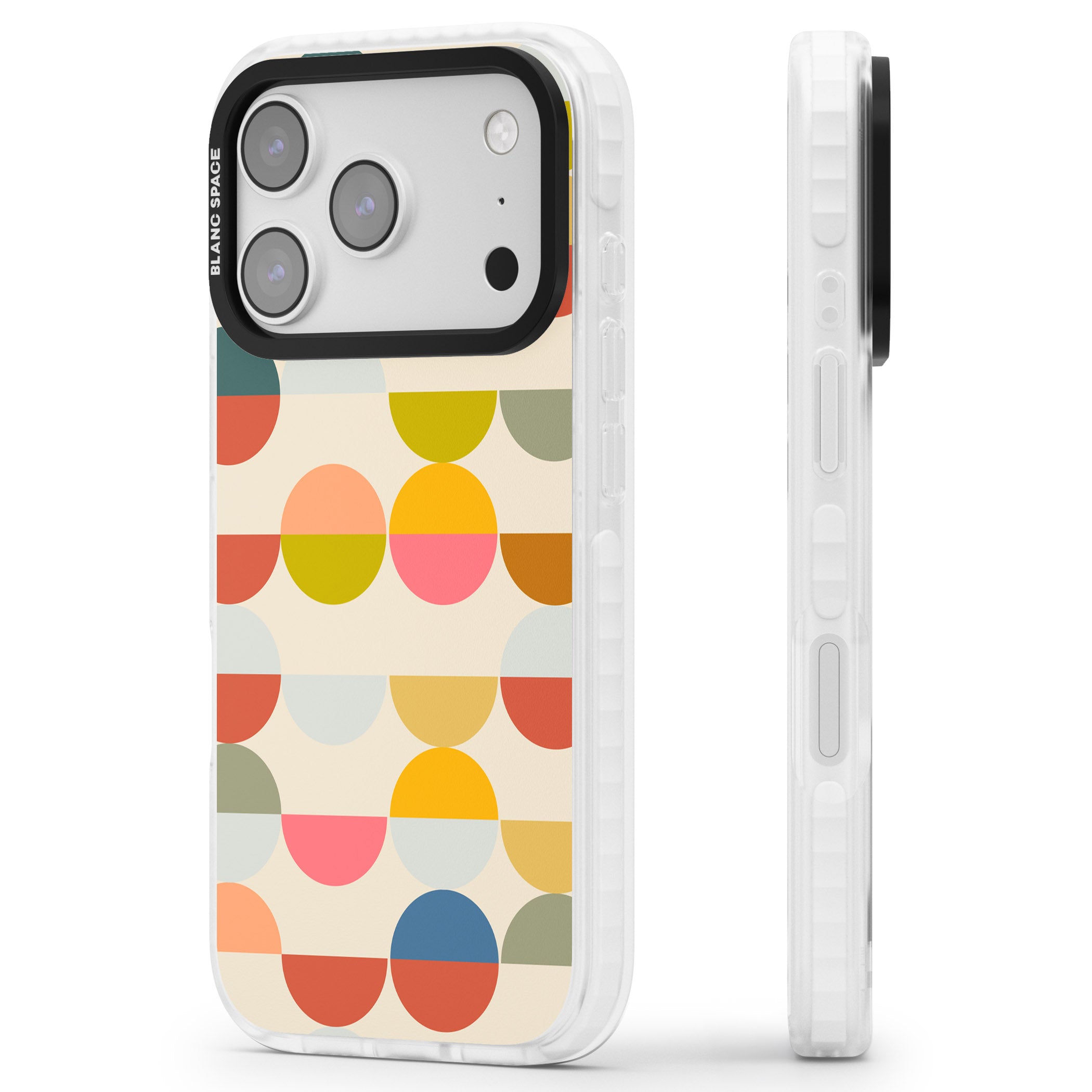 Colorful Retro Circles iPhone 17 Pro Max Impact Pro Clear Phone Case Side Profile