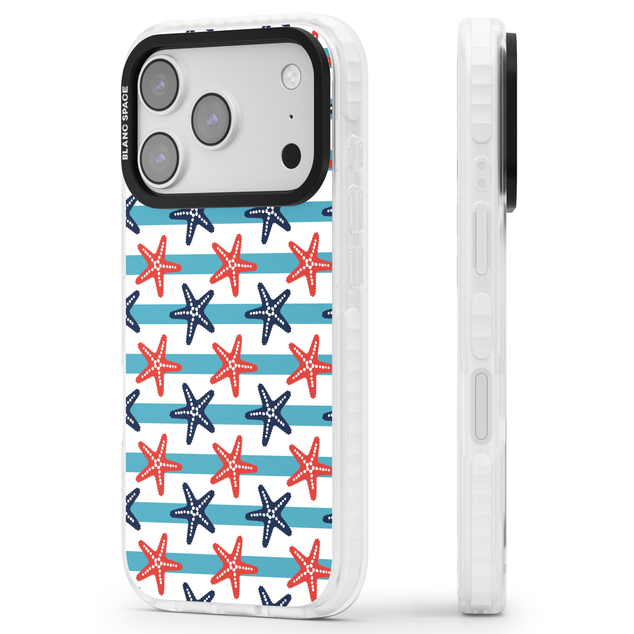 Nautical Starfish Stripe iPhone 17 Pro Impact Pro Clear Phone Case Side Profile