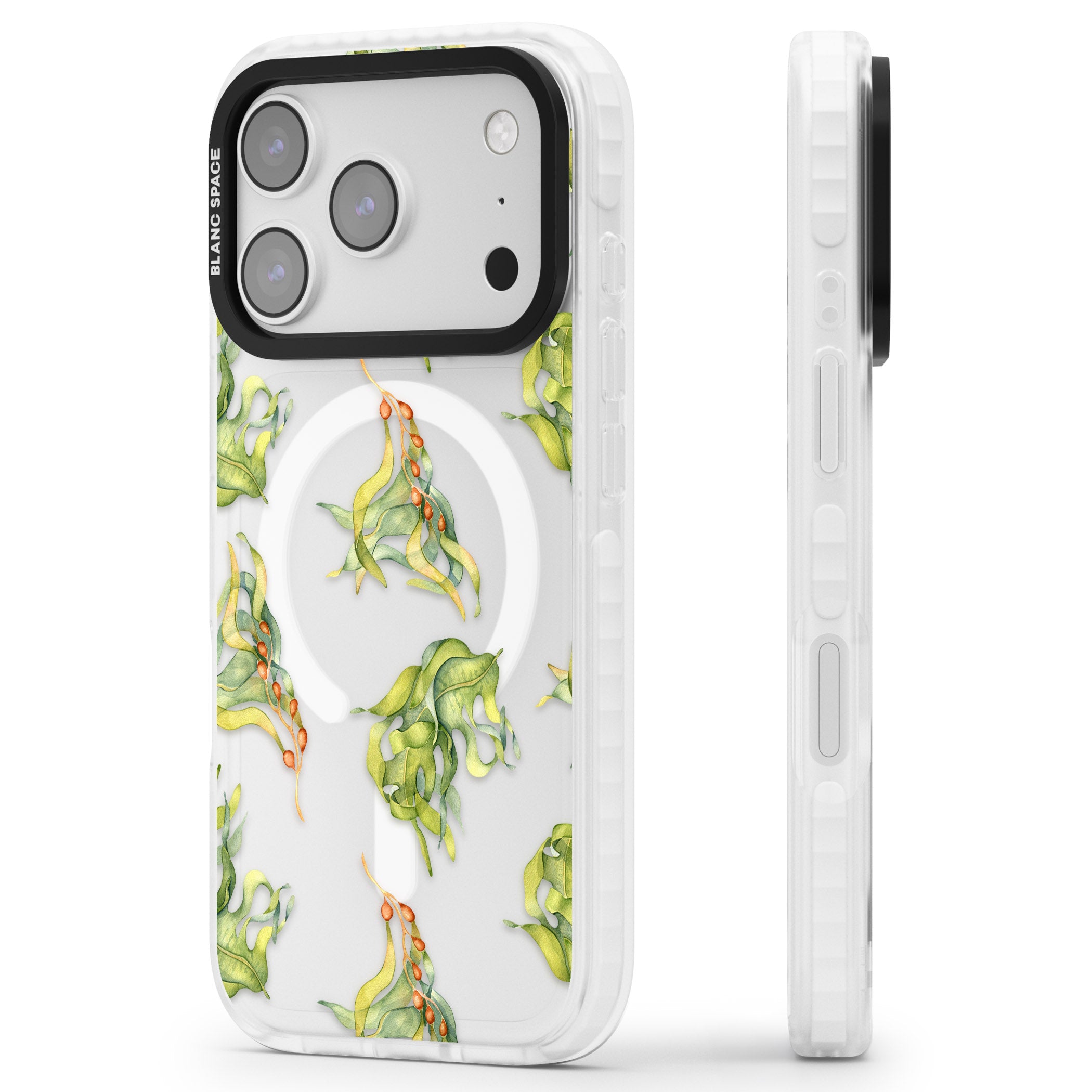 Flowing Seaweed Watercolor iPhone 17 Pro Max Impact Pro Clear Phone Case Side Profile