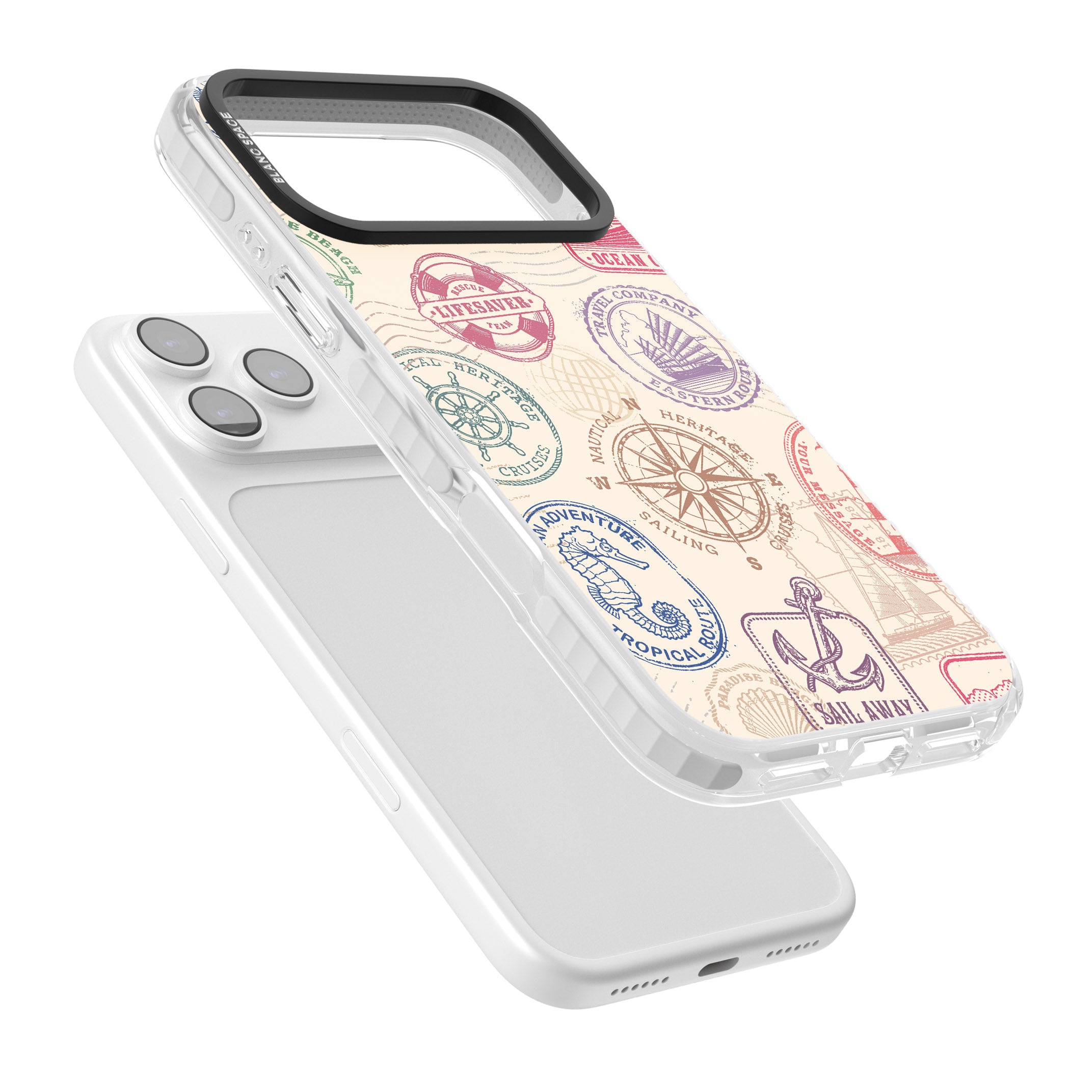 Nautical Stamps iPhone 17 Pro Max Impact Pro Clear Phone Case Colours