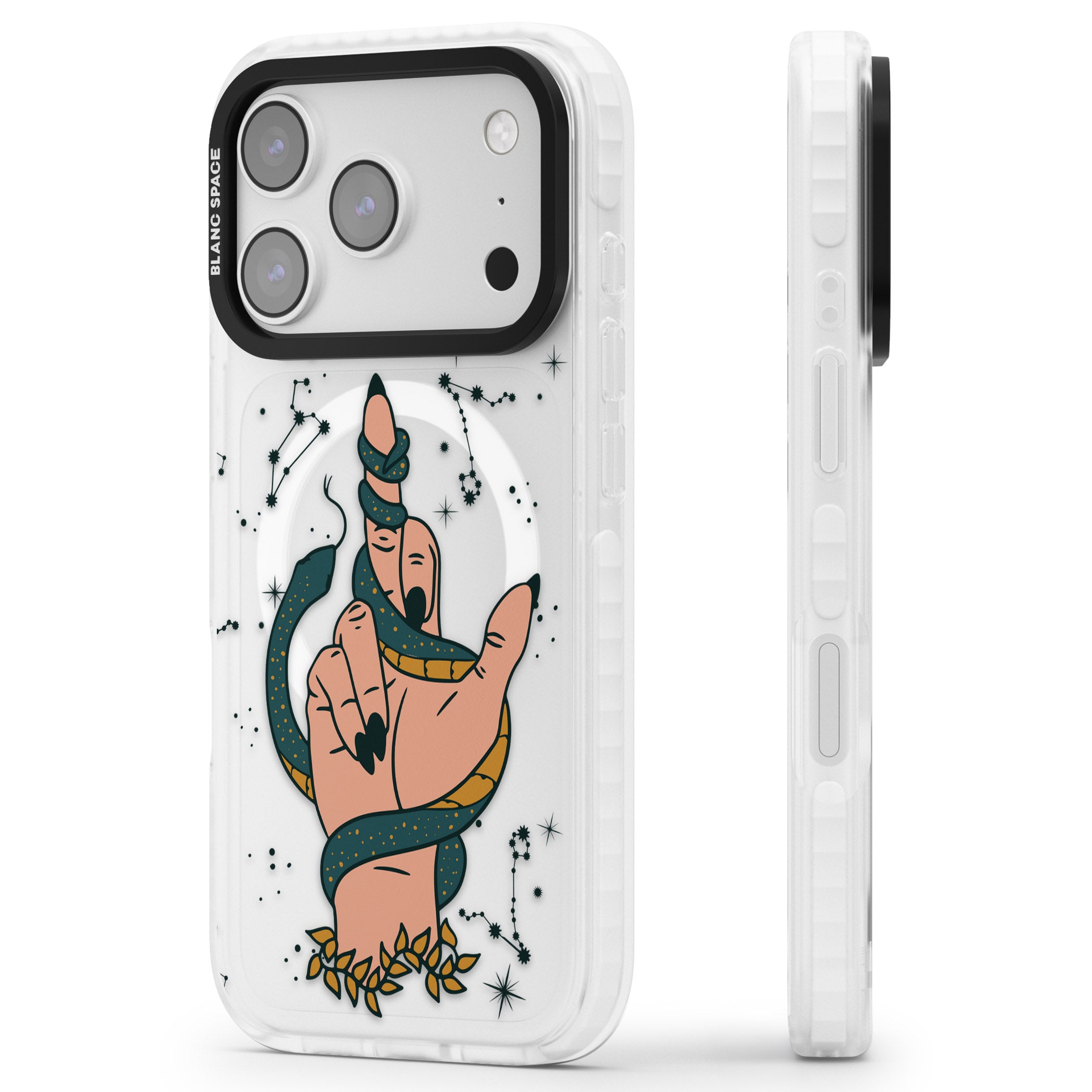 Snakes, Stars And Cynicism iPhone 17 Pro Max Impact Pro Clear Phone Case Side Profile
