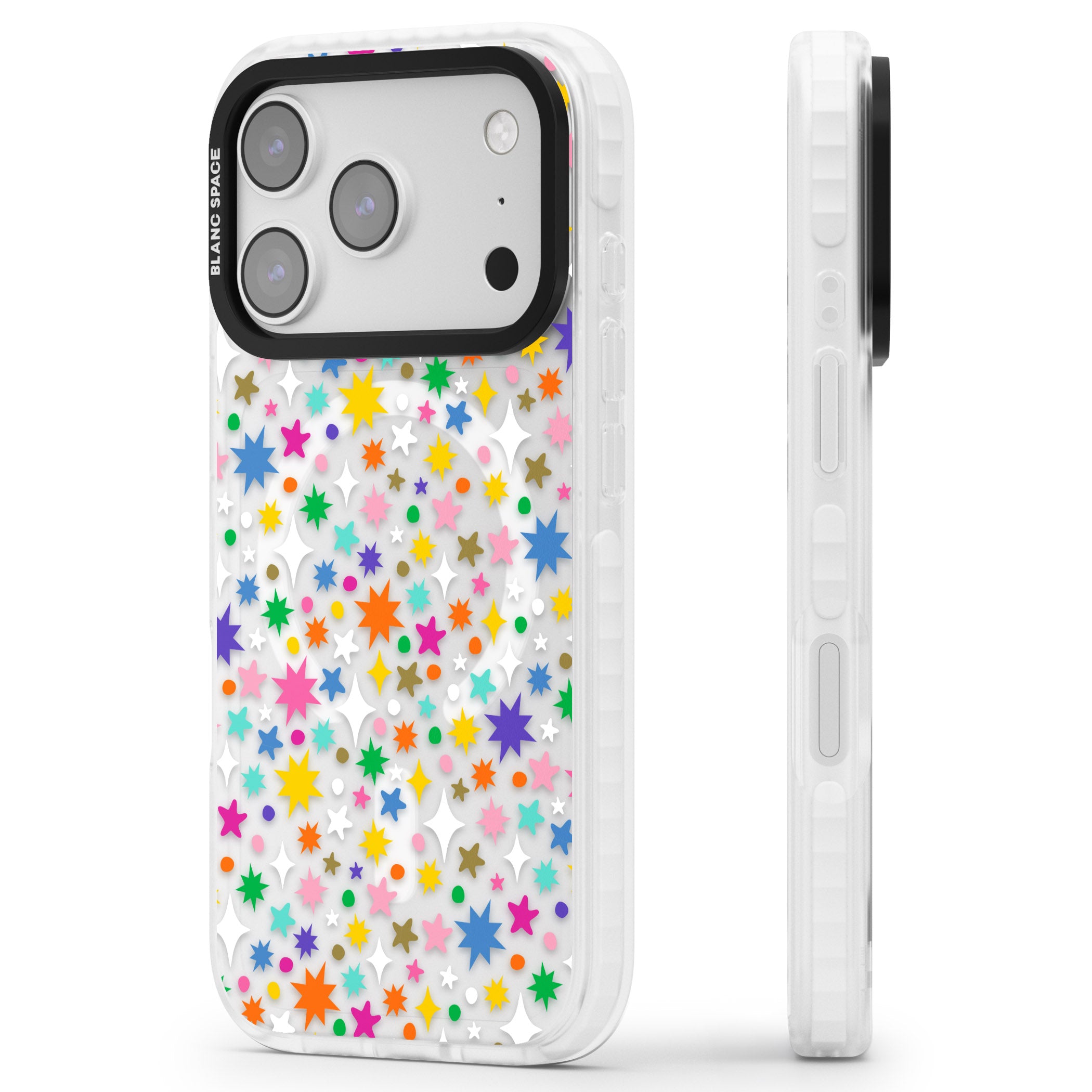 Rainbow Starburst iPhone 17 Pro Impact Pro Clear Phone Case Side Profile