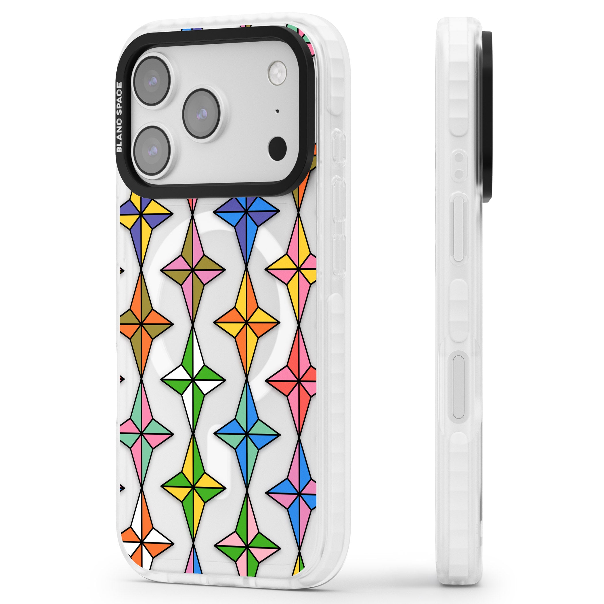 Multi Colour Stars Pattern iPhone 17 Pro Impact Pro Clear Phone Case Side Profile