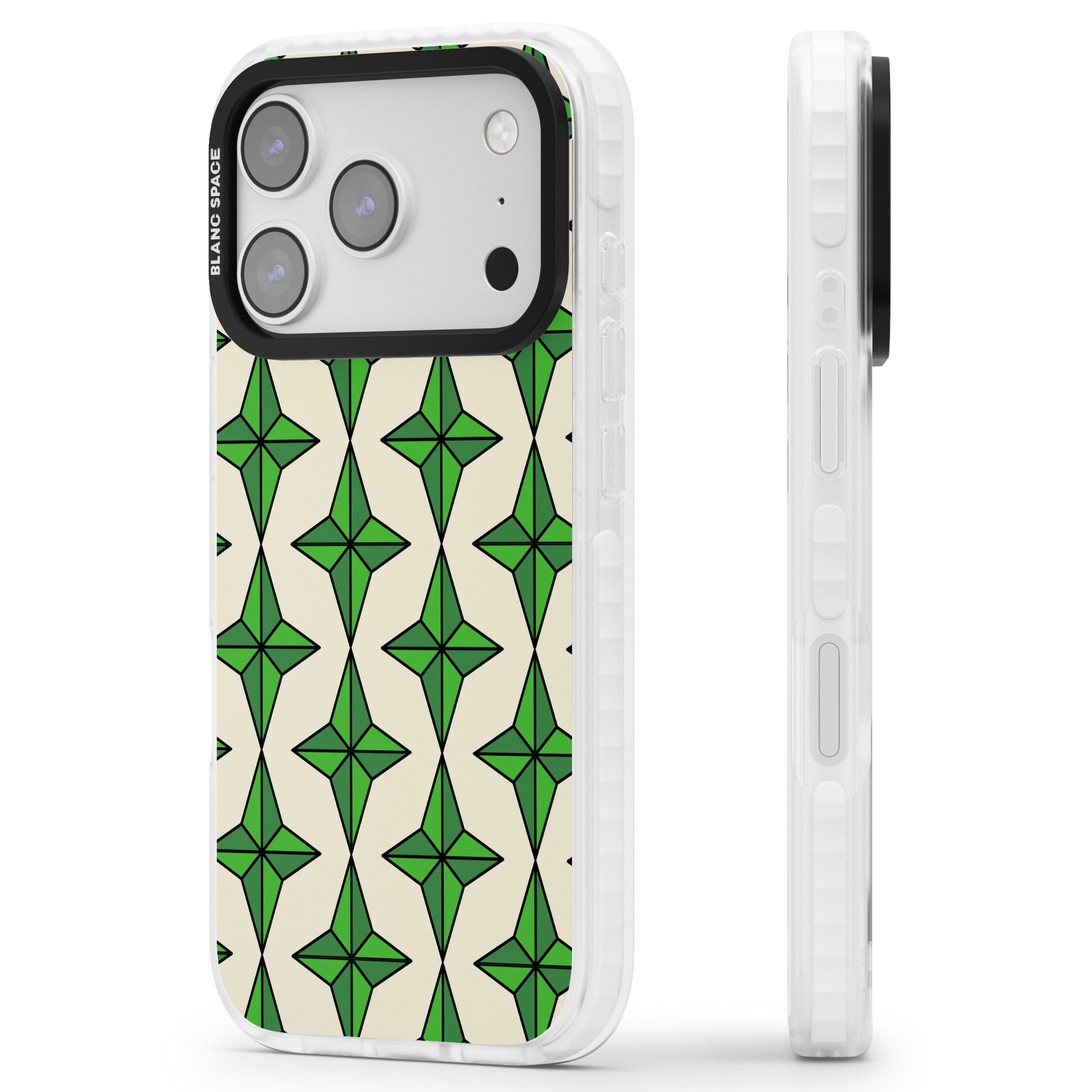 Emerald Stars Pattern iPhone 17 Pro Impact Pro Clear Phone Case Side Profile