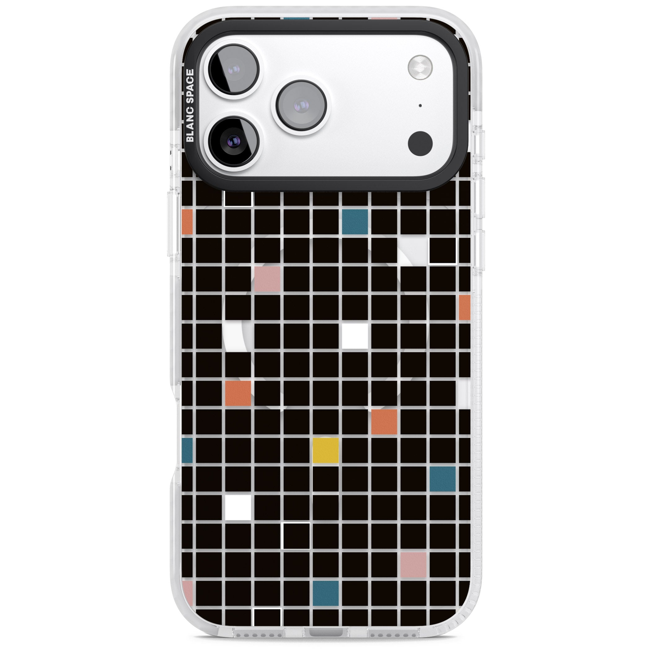 Earthtone Black Geometric Grid iPhone 17 Pro Impact Pro Clear Phone Case