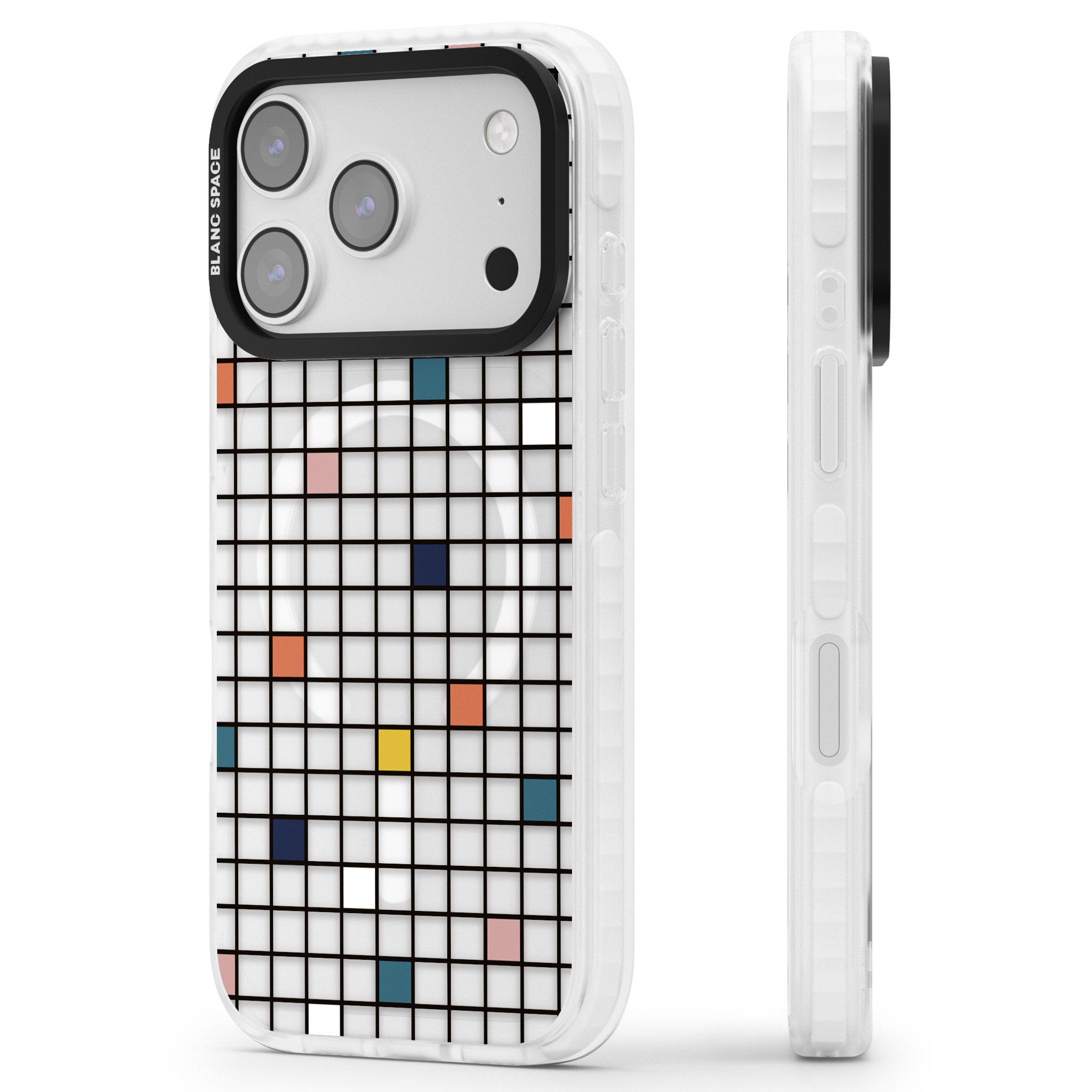 Earthtone Clear Geometric Grid iPhone 17 Pro Max Impact Pro Clear Phone Case Side Profile