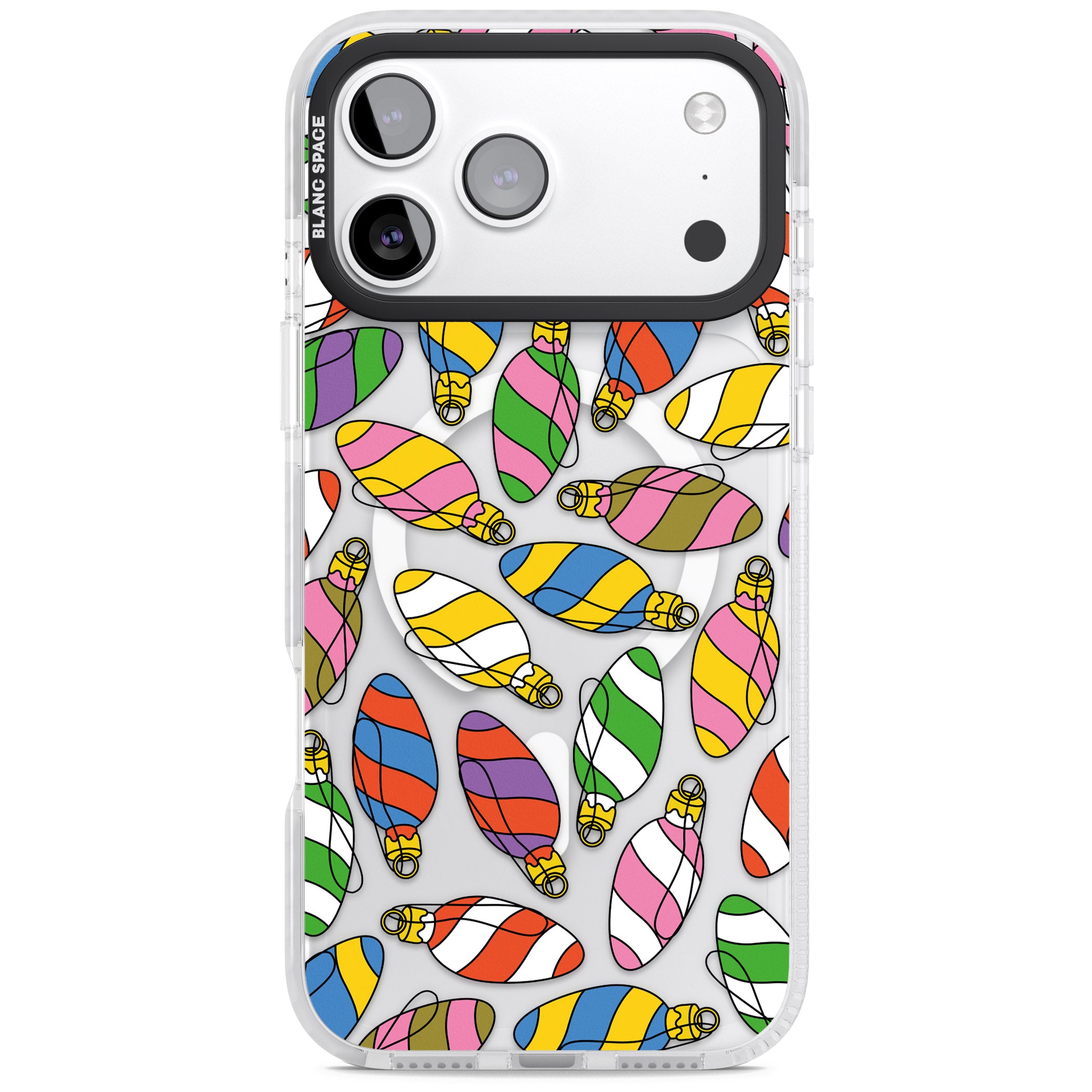 Colourful Holiday Ornaments iPhone 17 Pro Max Impact Pro Clear Phone Case