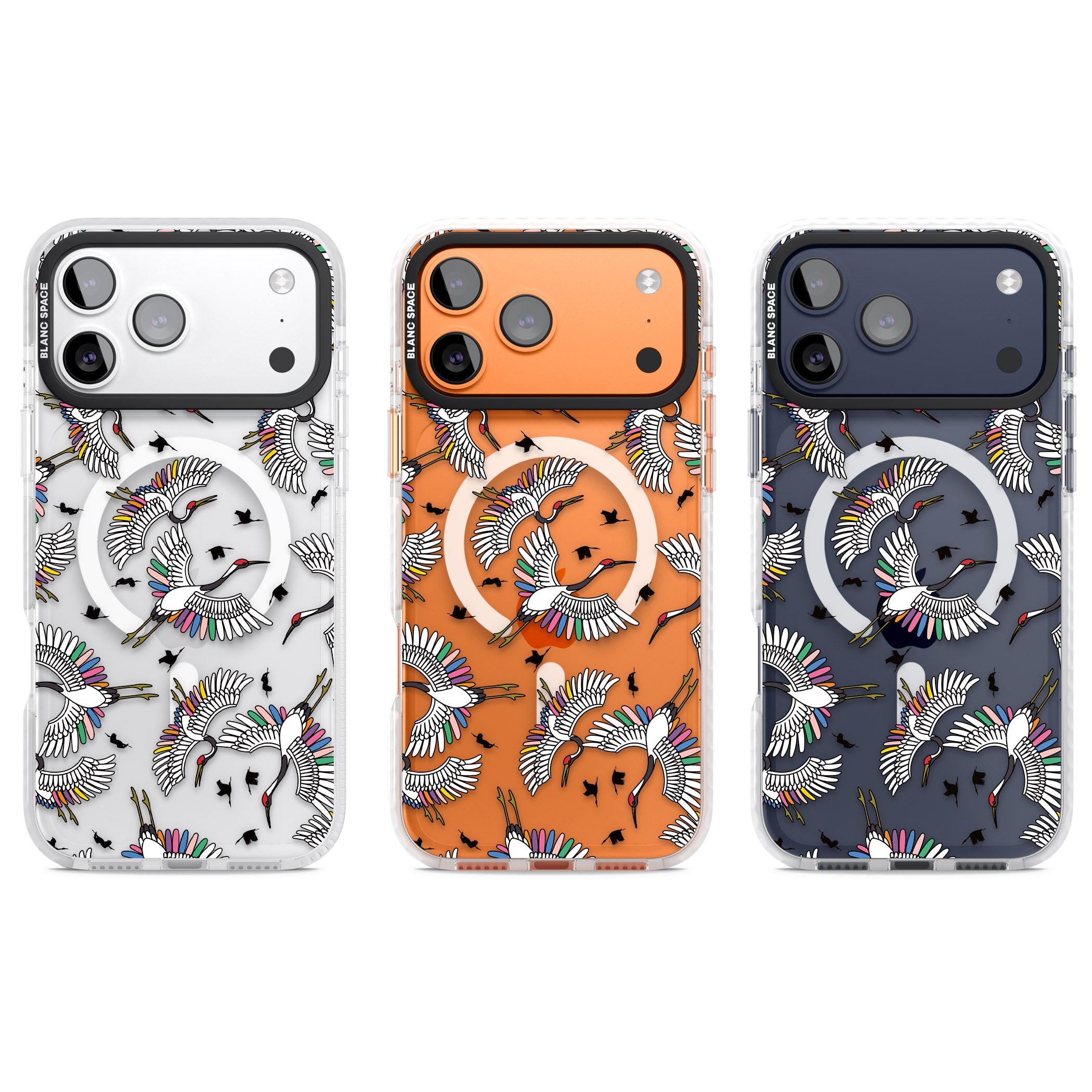 Colourful Crane Pattern iPhone 17 Pro Impact Pro Clear Phone Case APT Impact Protection