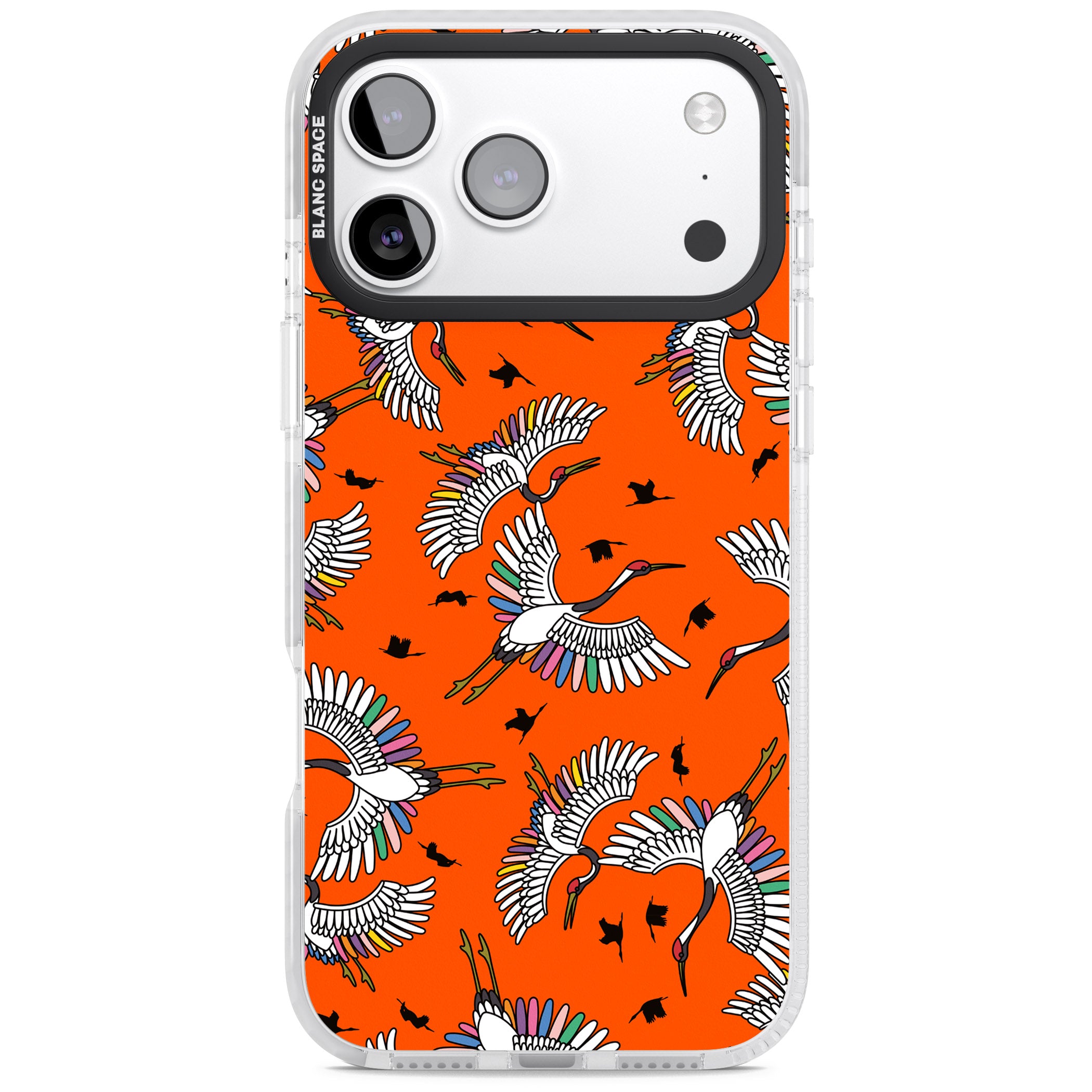 Colourful Crane Pattern (Orange) iPhone 17 Pro Impact Pro Clear Phone Case