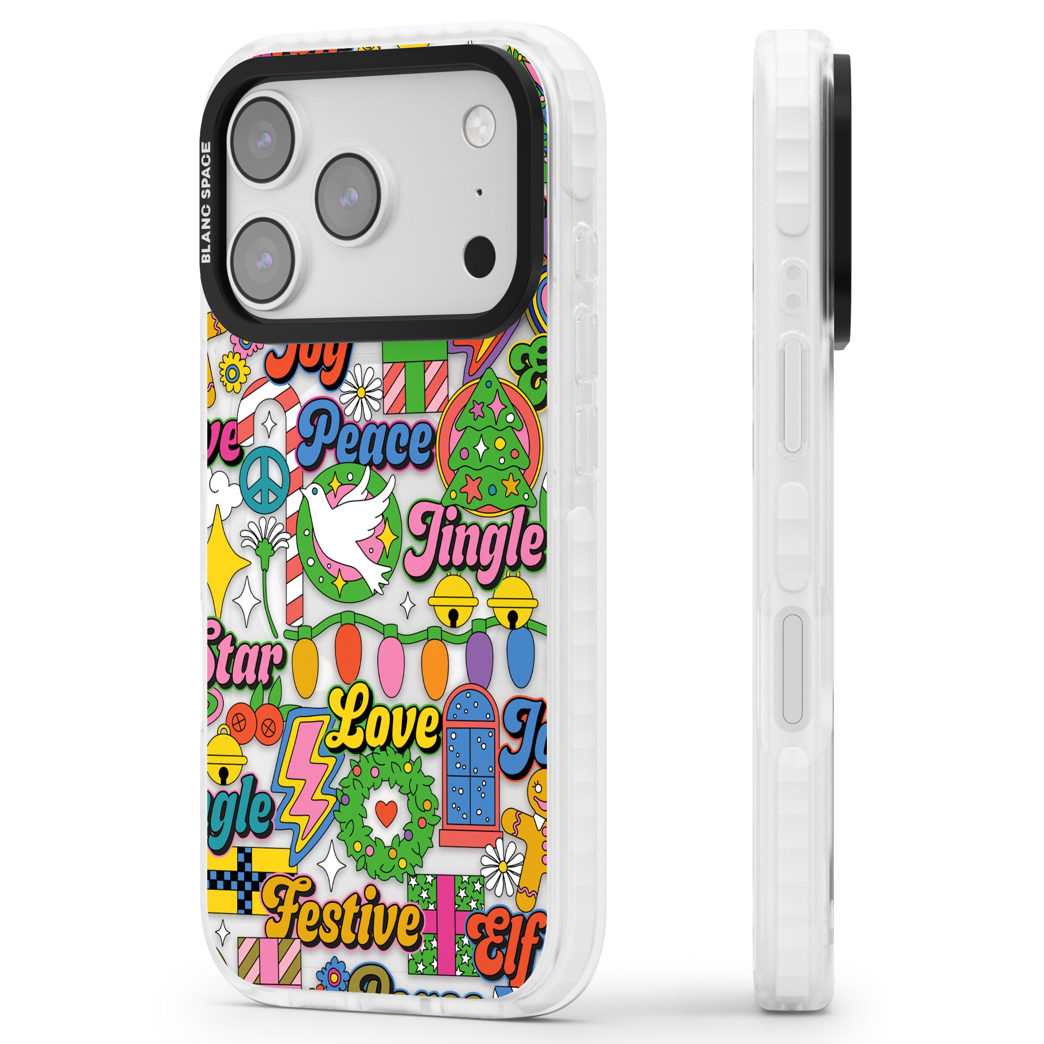 Peace & Festivities iPhone 17 Pro Impact Pro Clear Phone Case Side Profile